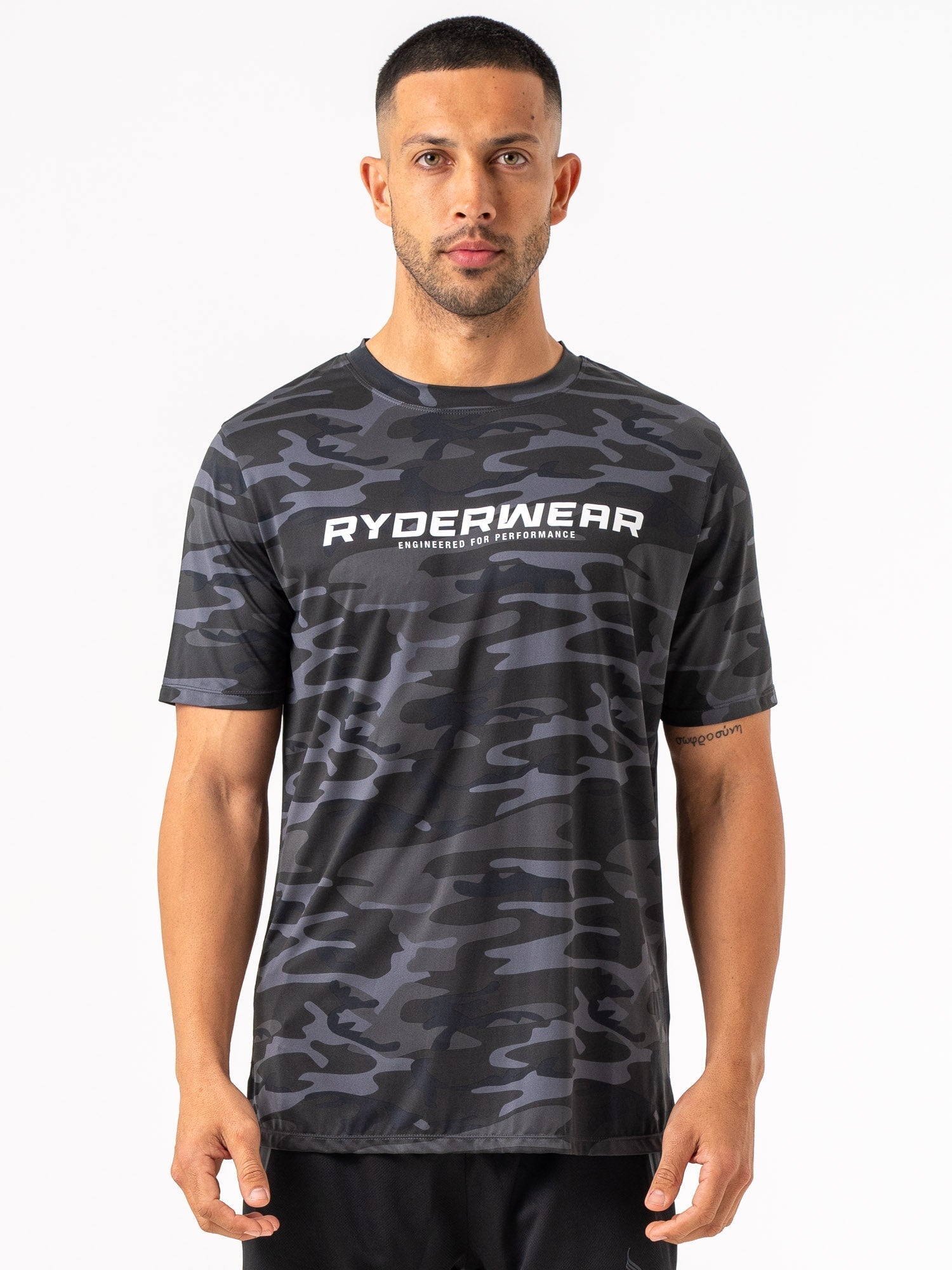 Energy T-Shirt - Black Camo Print Men's Performance Tee for Gym, Workout & Outdoor Activities