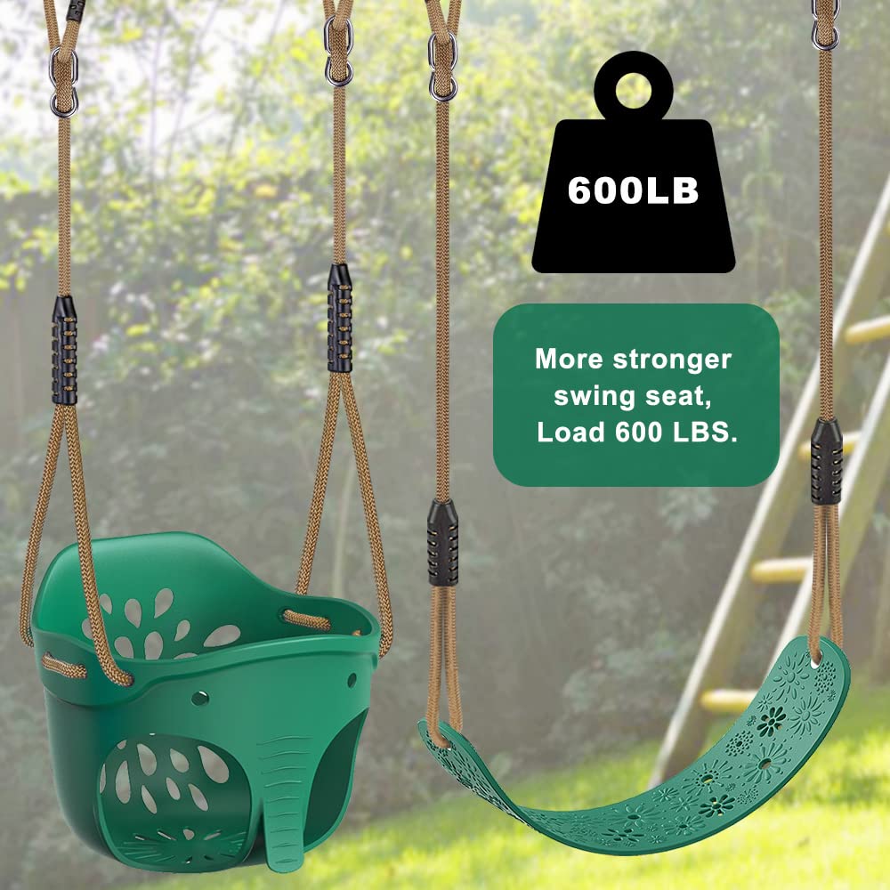 Dolibest High Back Full Bucket Swing Seats for Toddlers - Adjustable Rope with 4 Locking Carabiners, 600LB Capacity - Cute Elephant Design (2 Pack) | Perfect for Backyard Playsets, Daycare Centers & Outdoor Play Areas