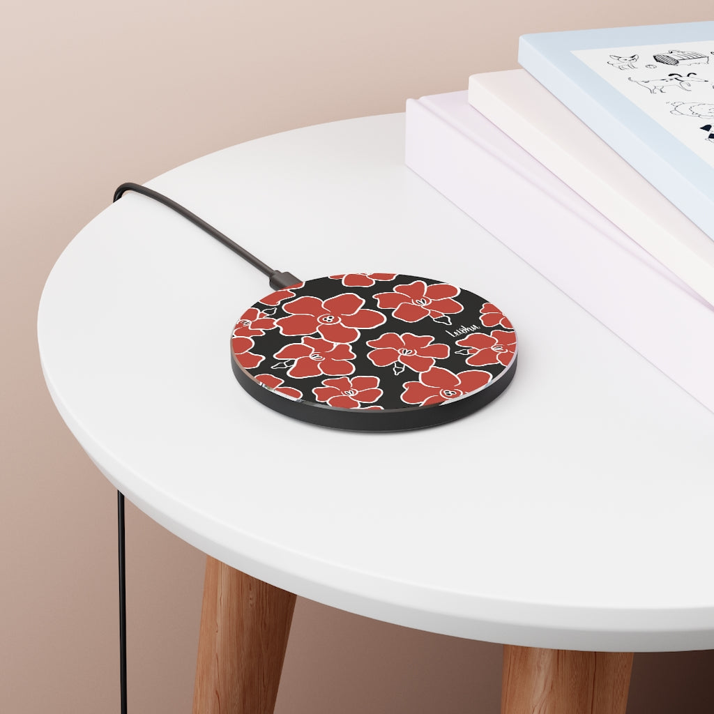 Vintage Puakenikeni Wireless Charger - Fast Qi-Certified Charging Pad for iPhone, Samsung, AirPods | Perfect for Home, Office, and Travel Use