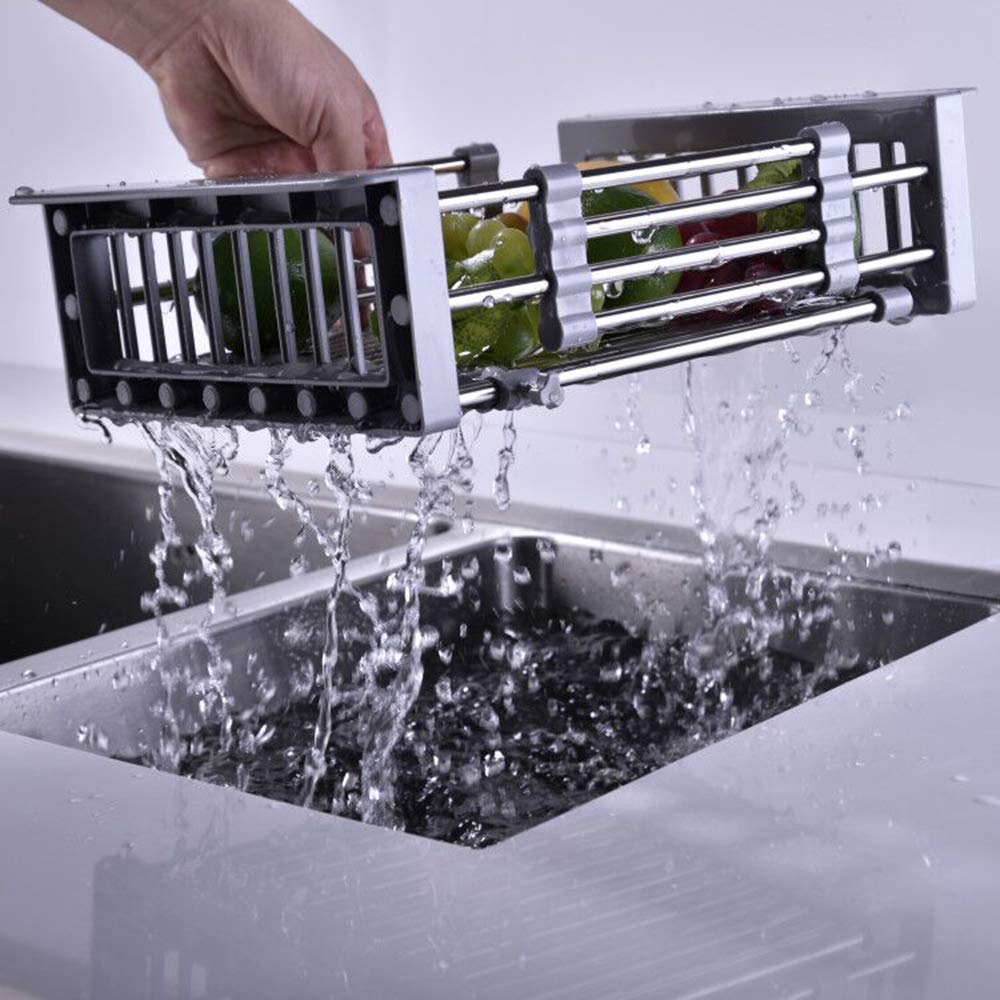 Stainless Steel Over The Sink Dish Drying Rack with Adjustable Arms - Space Saving Kitchen Sink Organizer for Dishes, Fruits & Vegetables | Perfect for Small Kitchens & Countertop Storage