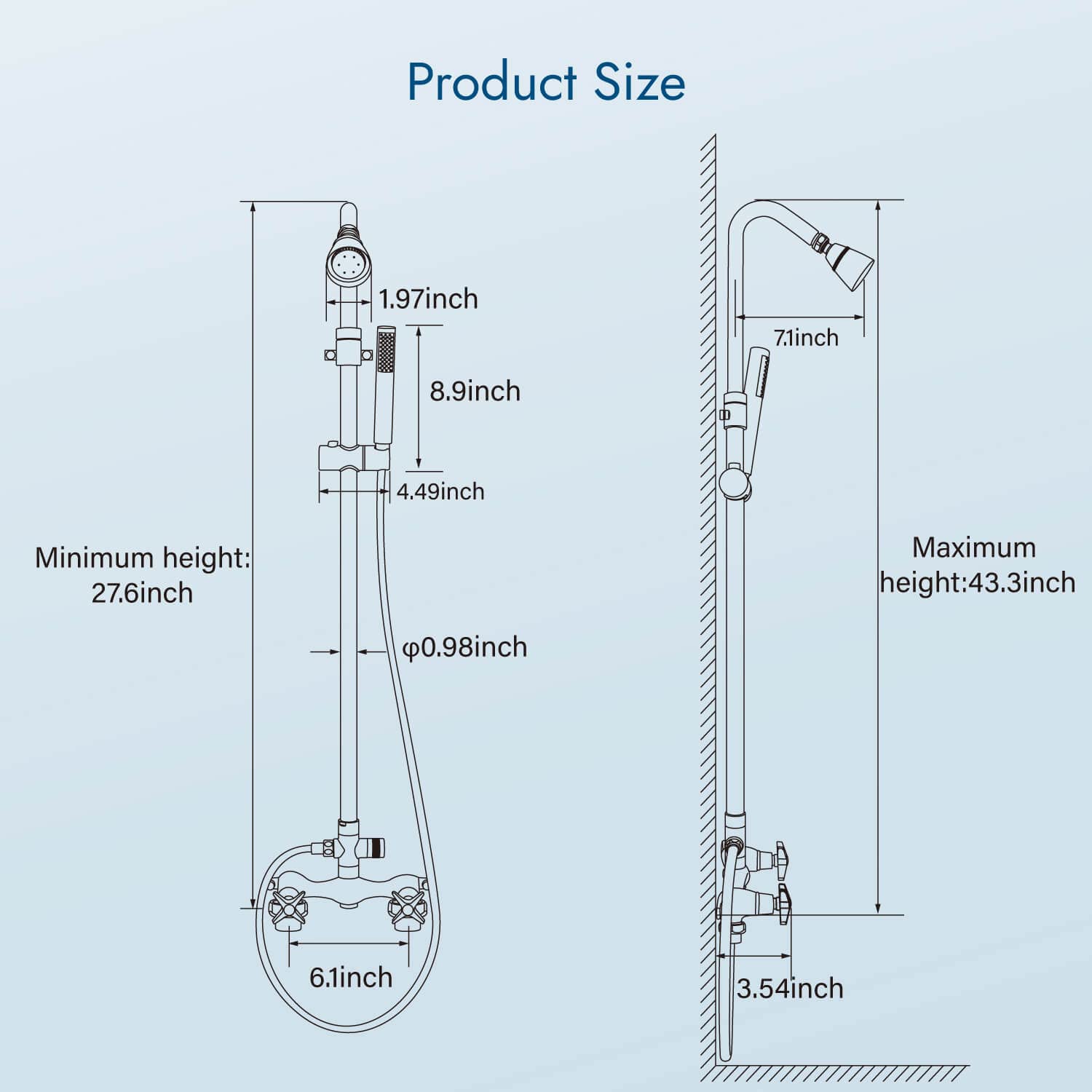 Brushed Nickel Wall Mounted Exposed Shower Fixtures with Handheld Shower Head - Outdoor Shower Kit with 2 Cross Handles & Adjustable Slide Bar - Dual Function Shower Faucet for Bathroom, Poolside, and Garden Use