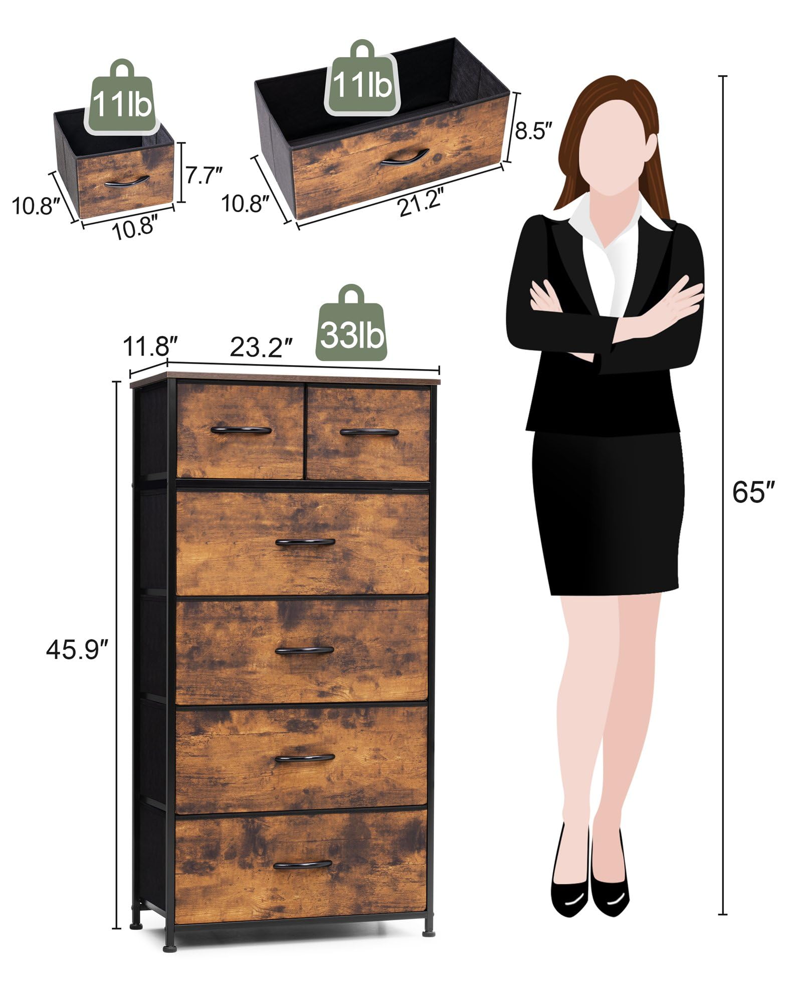 Crestlive Vertical Dresser Storage Tower - 6 Drawer Organizer for Bedroom & Closet