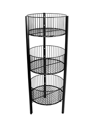 3-Tier Wire Basket Display Rack - Floor Standing Metal Storage Organizer with Round Bins for Retail, Home, or Office - Black & White Options (Black) - Perfect for Clothing, Toys, and Home Organization