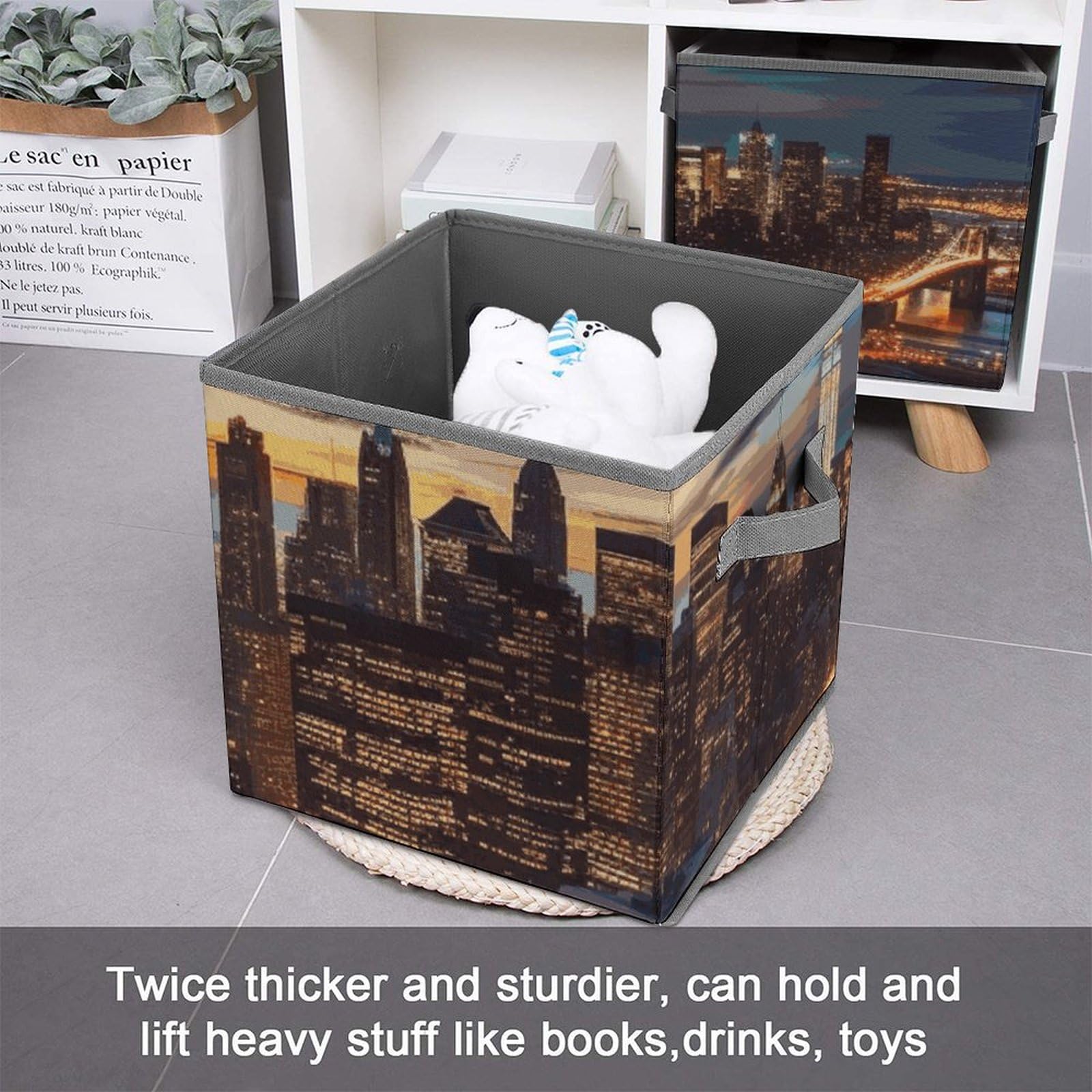 Collapsible Storage Bins with Handles - NYC Scenery Printed Organizing Baskets for Home, Office & Closet Storage | Space-Saving Foldable Container Bin