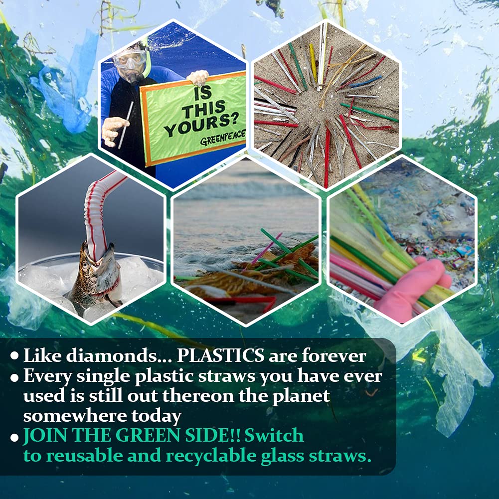 Eco-Friendly Reusable Glass Straws - 12 Pack Bent Drinking Straws with 2 Cleaning Brushes for Smoothies, Milkshakes, Juice & Cocktails | BPA-Free, Dishwasher Safe | Perfect for Home, Office, Parties & Travel (Pink)