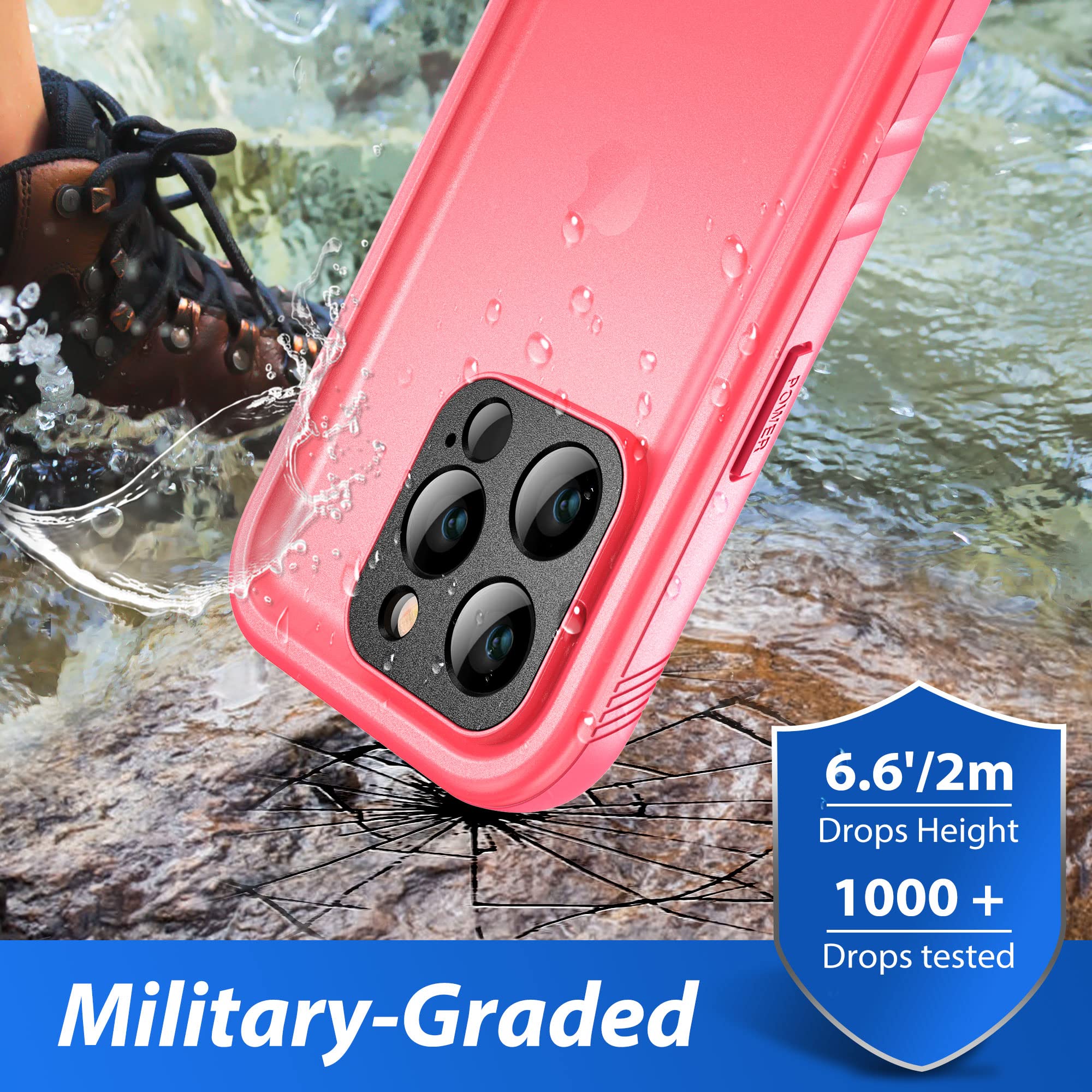 SPORTLINK Waterproof Shockproof Dustproof Case for iPhone 14 Pro (6.1 Inch) - Full Body Protection with Built-in Screen Protector | Pink | Perfect for Outdoor Activities, Swimming, Hiking & Extreme Sports