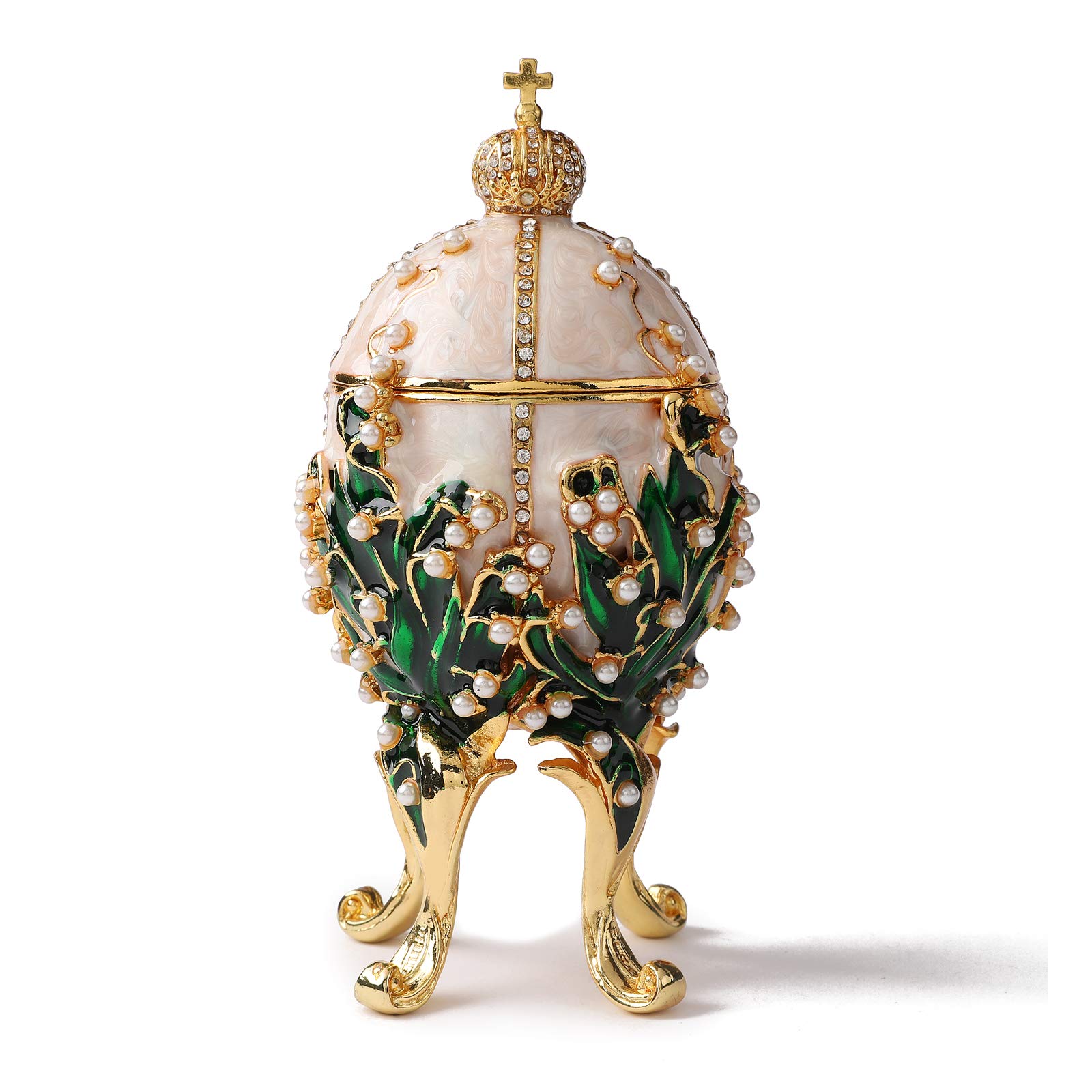 Victorian Style Jewelry Trinket Boxes - Antique Craftsmanship Easter Egg Ornaments Collection, Luxurious Home Decor Gift (White) | Perfect for Jewelry Storage, Easter Decorations & Vintage Home Accents