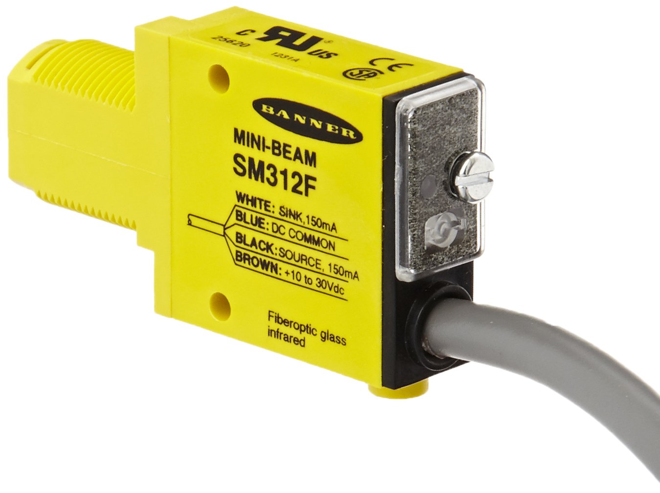 SM312F Mini Beam DC Photoelectric Sensor - Glass Fiber Mode, Cable Termination, Adjustable Sensing Range, 2m Cable - Ideal for Industrial Automation, Conveyor Belt Systems & Packaging Equipment