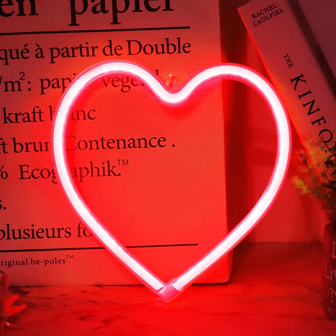 Heart Neon Signs - Romantic LED Love Lights for Valentine's Day, Mother's Day & Wedding Decor | USB/Battery Powered Wall Art for Bedroom, Living Room & Party Decorations | Perfect for Anniversary Gifts, Christmas Decor & Home Lighting (Red)