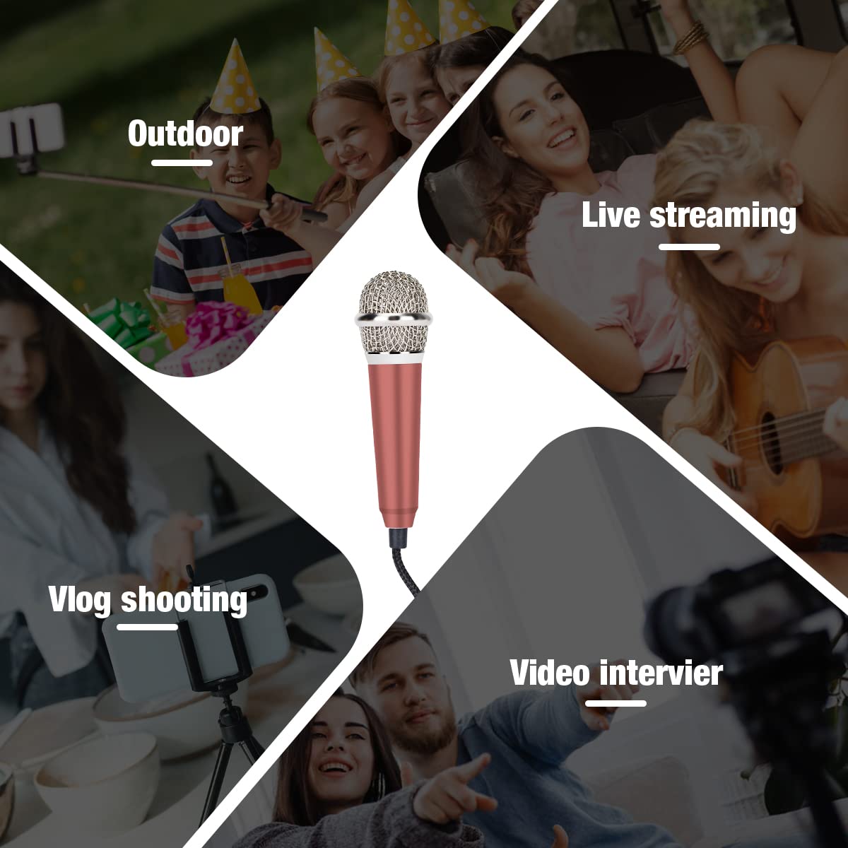 Mini Microphone - Portable Tiny ASMR Mic for iPhone, Android, Laptop | Rose Gold Vocal Recording Mic for Karaoke, Chatting & Singing | Perfect for Podcasting, Live Streaming & Content Creation