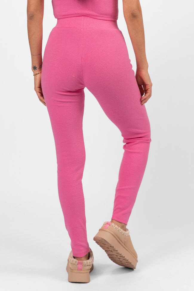 Outta Sight Pink Brushed Rib Leggings for Women - Soft High Waist Yoga Pants - Final Sale - Perfect for Workout, Lounge & Everyday Wear