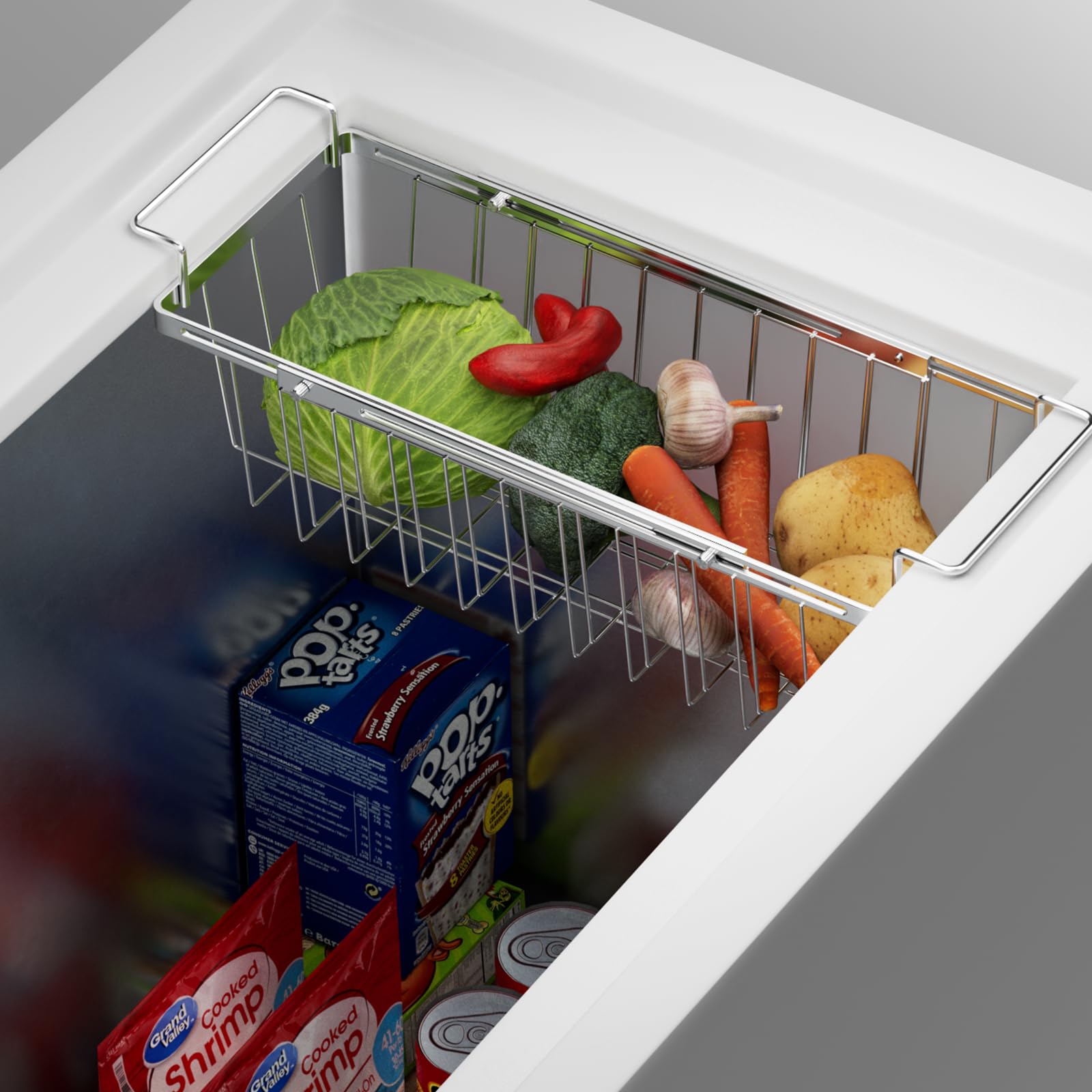 Expandable Freezer Baskets for Chest Freezer - 2 Pack Stainless Steel Deep Freezer Organizer Bins & Over The Sink Dish Drying Rack - Perfect for Kitchen Storage, Pantry Organization & Small Space Saving