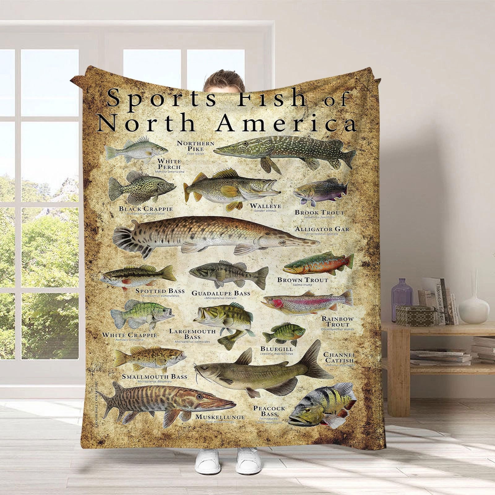 North America Fishing Blanket – Funny Fish Knowledge & Sports Design – Unique Gift for Fishermen, Boys, Dad, Grandpa (40x60 Inches) – Perfect for Camping, Outdoor Adventures & Cozy Home Use