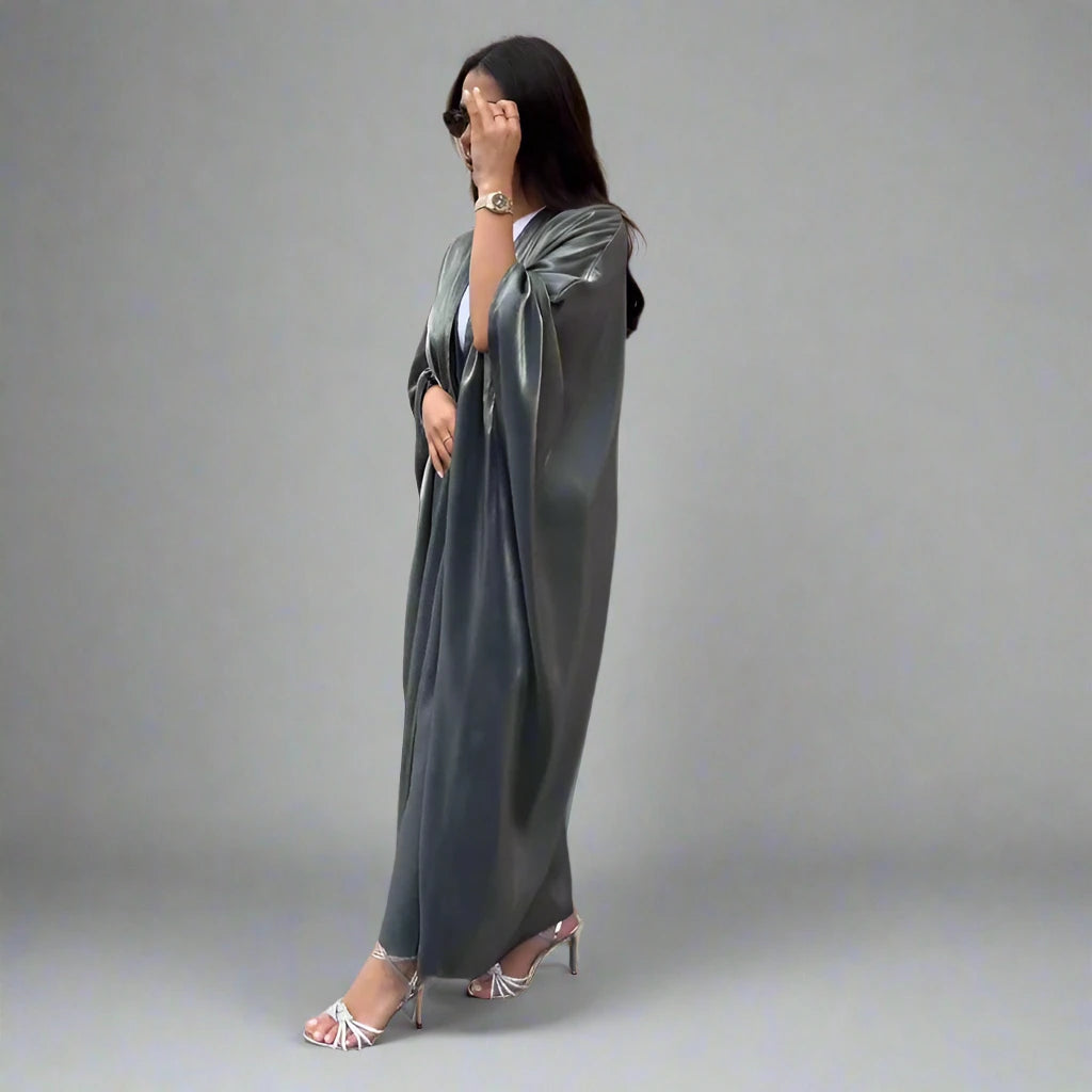 Elegant Hijab Batwing Sleeve Farasha Cardigan Open Abaya Dress for Muslim Women - Modest Islamic Fashion for Prayer, Eid, and Special Occasions