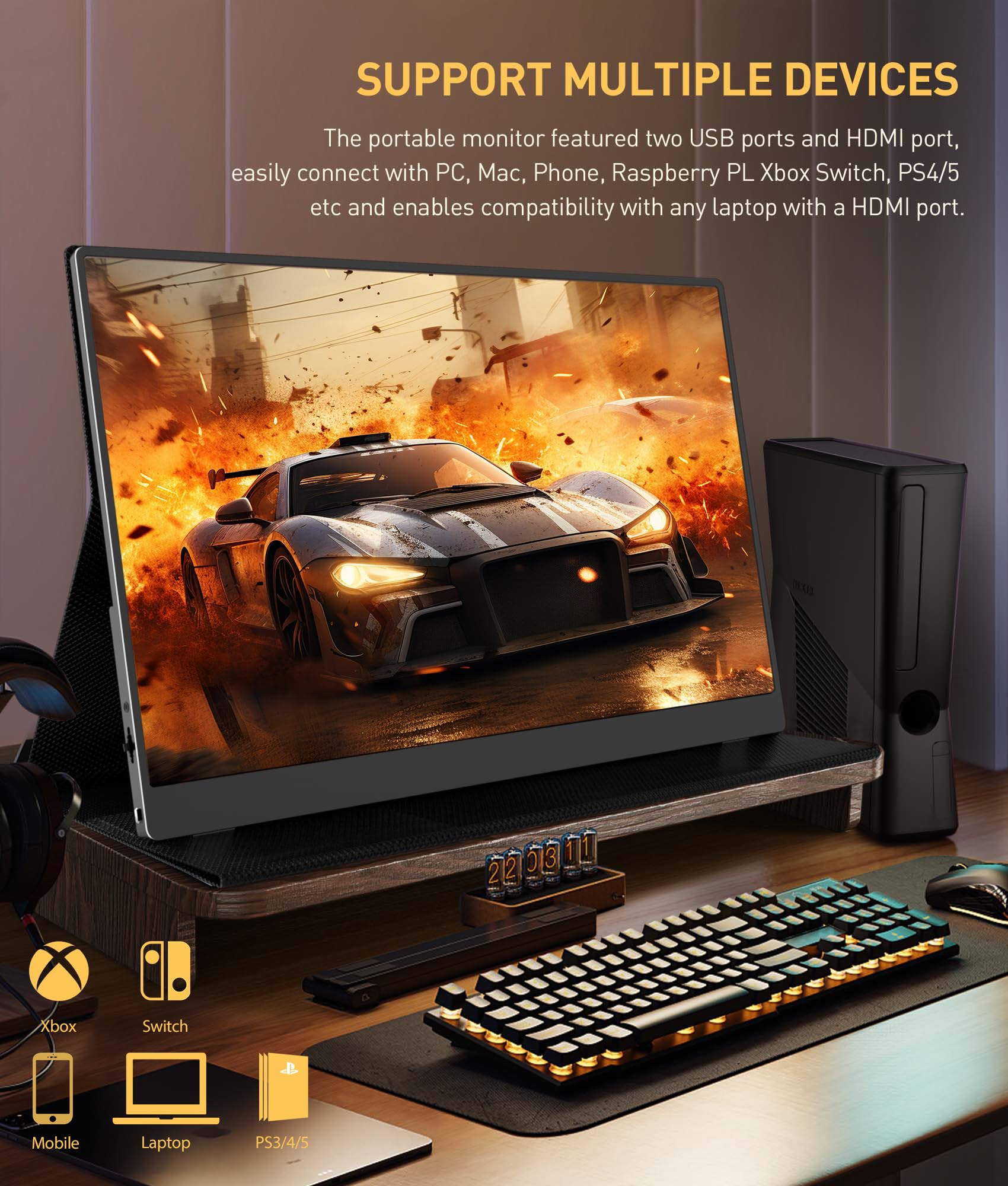 18.5 Inch Portable Monitor for Laptop - FHD 1080P IPS Display with 100% sRGB, USB-C & HDMI Ports, VESA Mount, HDR, Built-in Speakers & Smart Cover - Perfect for Travel, Work, Gaming and Home Office Setup