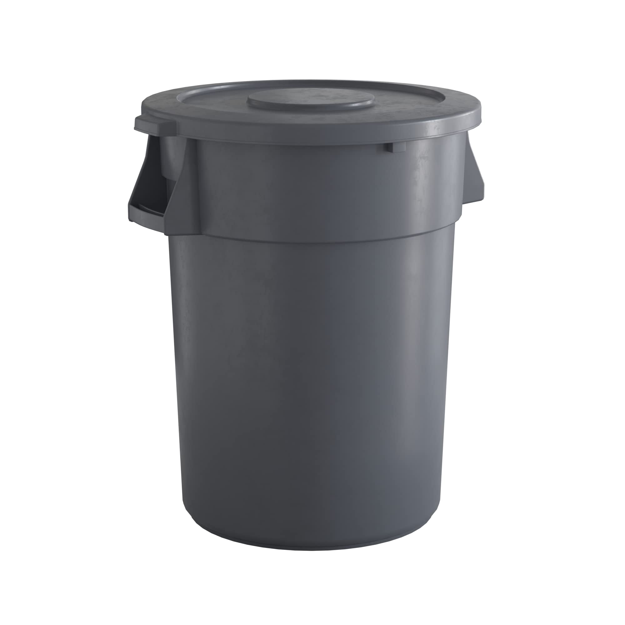 44 Gallon Gray Round Commercial Trash Can with Lid - Heavy Duty Waste Bin for Office, Restaurant & Outdoor Use