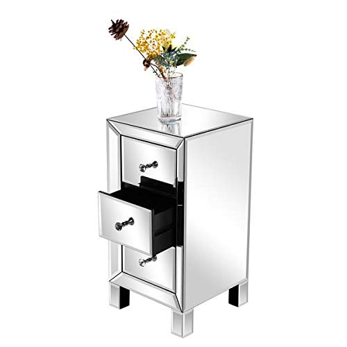 Modern Mirrored Nightstand with 3 Drawers - 11.81