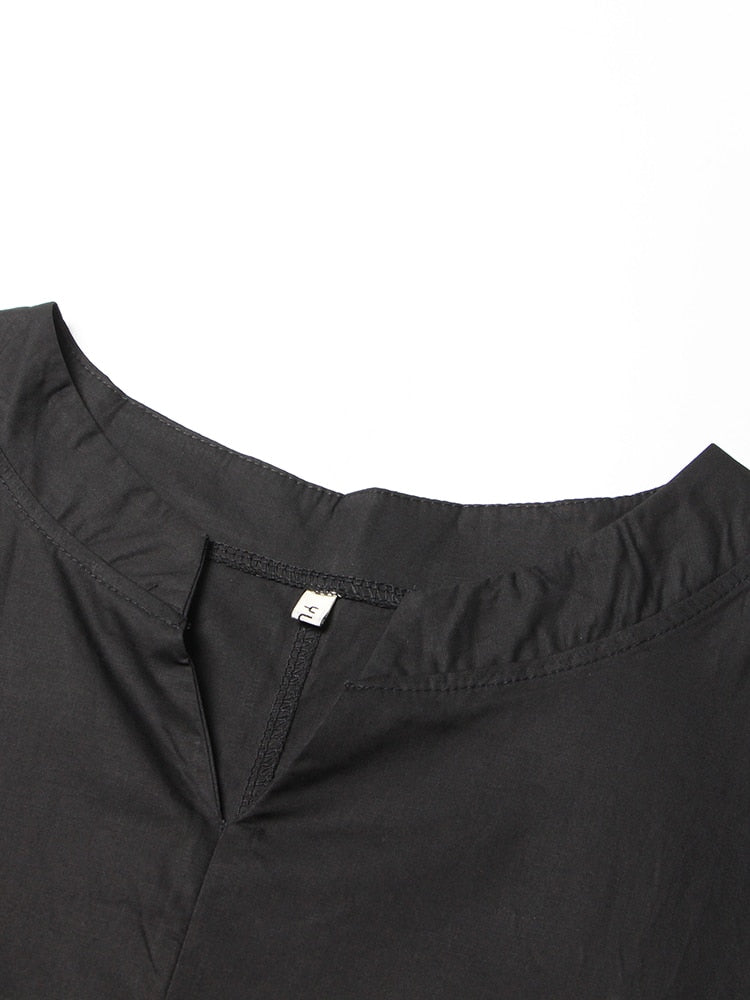 Black Loose Dress for Women - Round Neck Short Sleeve Minimalist Casual Dress - Summer Beach Wear, Office Outfit & Everyday Fashion