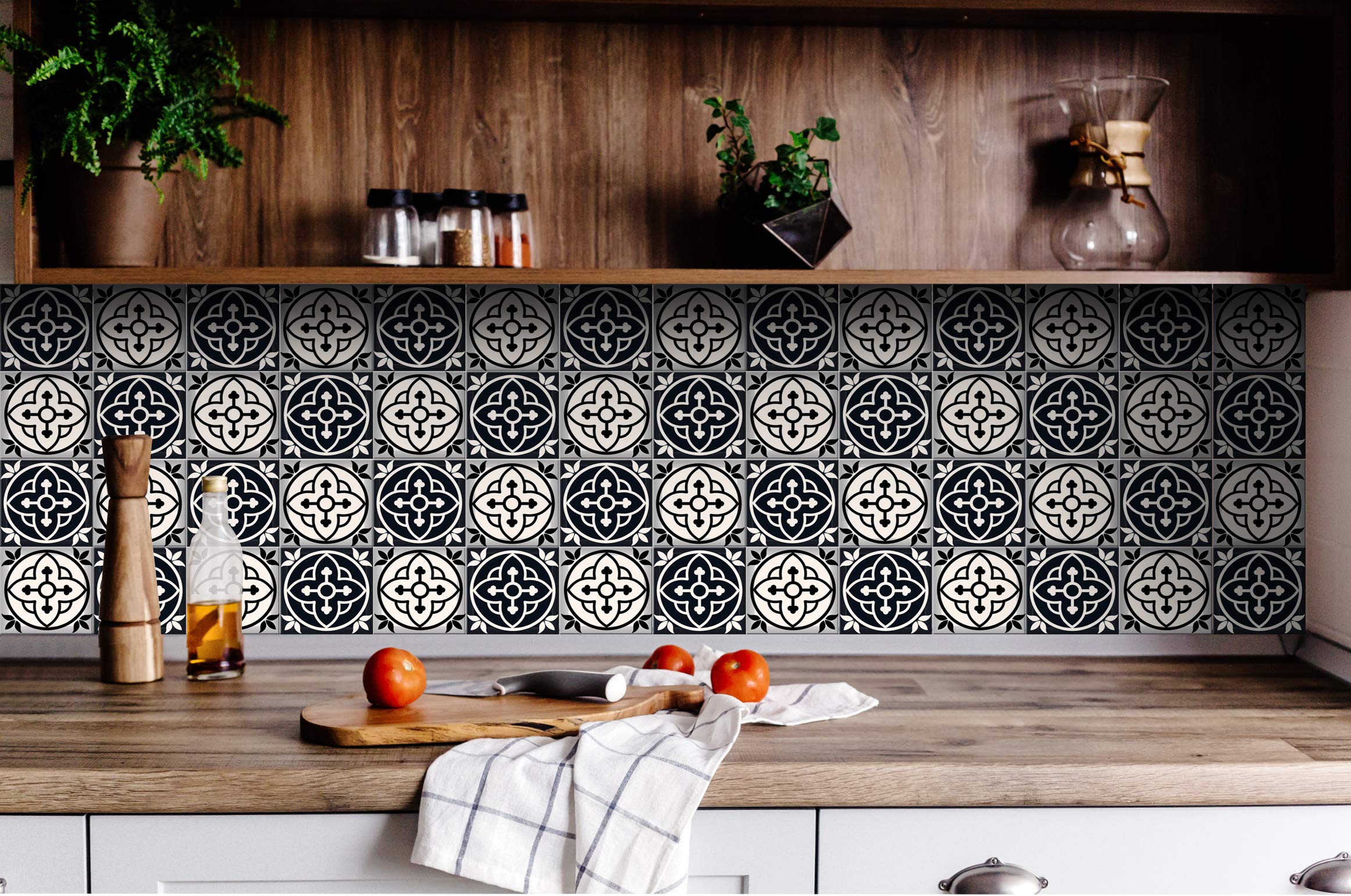 Mi Alma Black and White Peel and Stick Tile Stickers - 24 PC Set of 6x6 Inch Vinyl Wall Decals for Kitchen Backsplash & Bathroom Decor - Easy DIY Home Renovation (Stars Design) - Perfect for Renters, Apartments, and Quick Home Makeovers