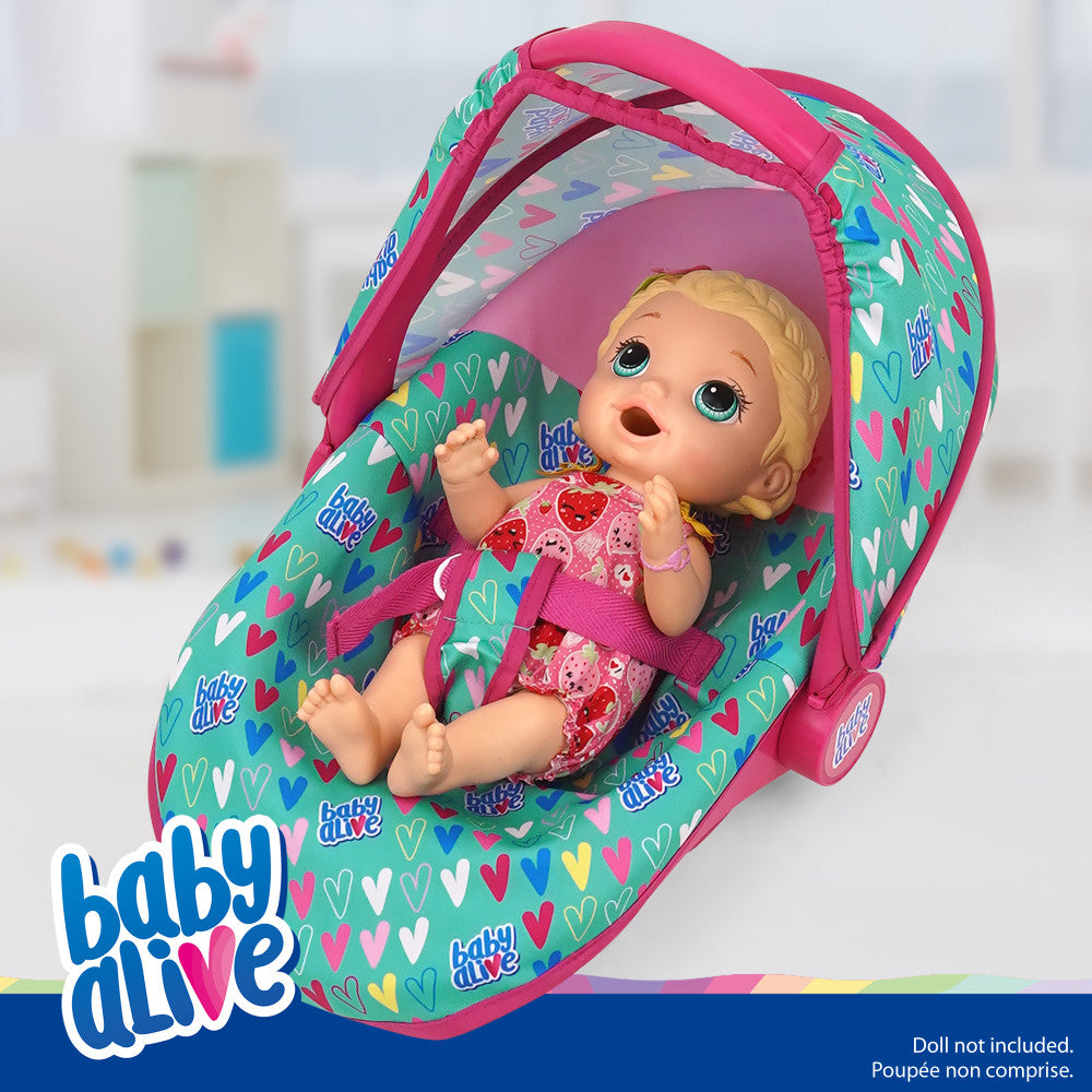 Baby Alive Deluxe Doll Car Seat - Multi-Functional Pink & Green Hearts Design for Toddlers | Perfect for Role Play, Pretend Play & Travel Adventures