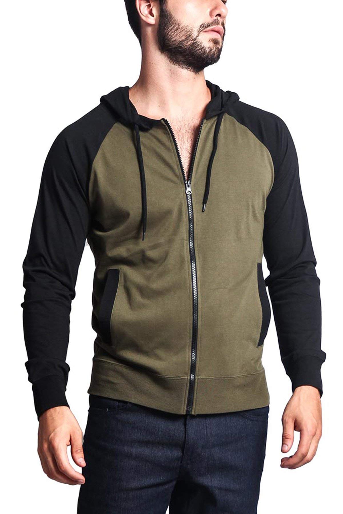Victorious Men's Lightweight Zip-Up Hoodie Sweatshirt - Comfortable Raglan Sleeve Pullover for Casual Wear, Gym & Outdoor Activities