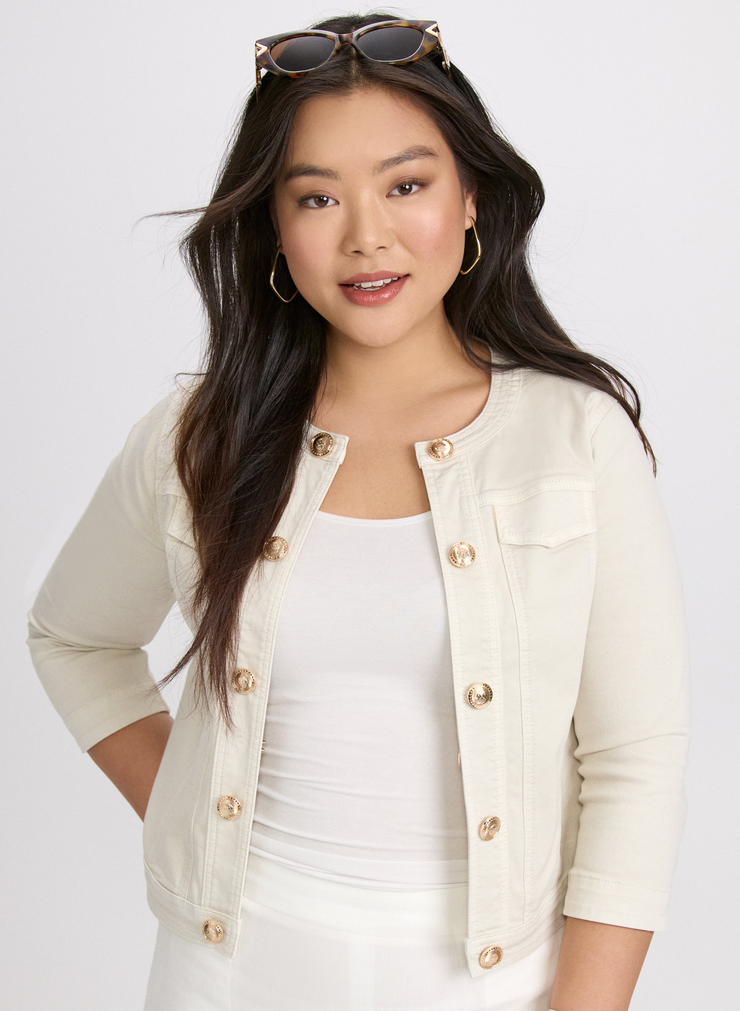 Stylish Button Detail Denim Jacket for Women - Trendy Distressed Denim Coat with Front Button Closure - Perfect for Casual Outfits, Layering, and Fall Fashion