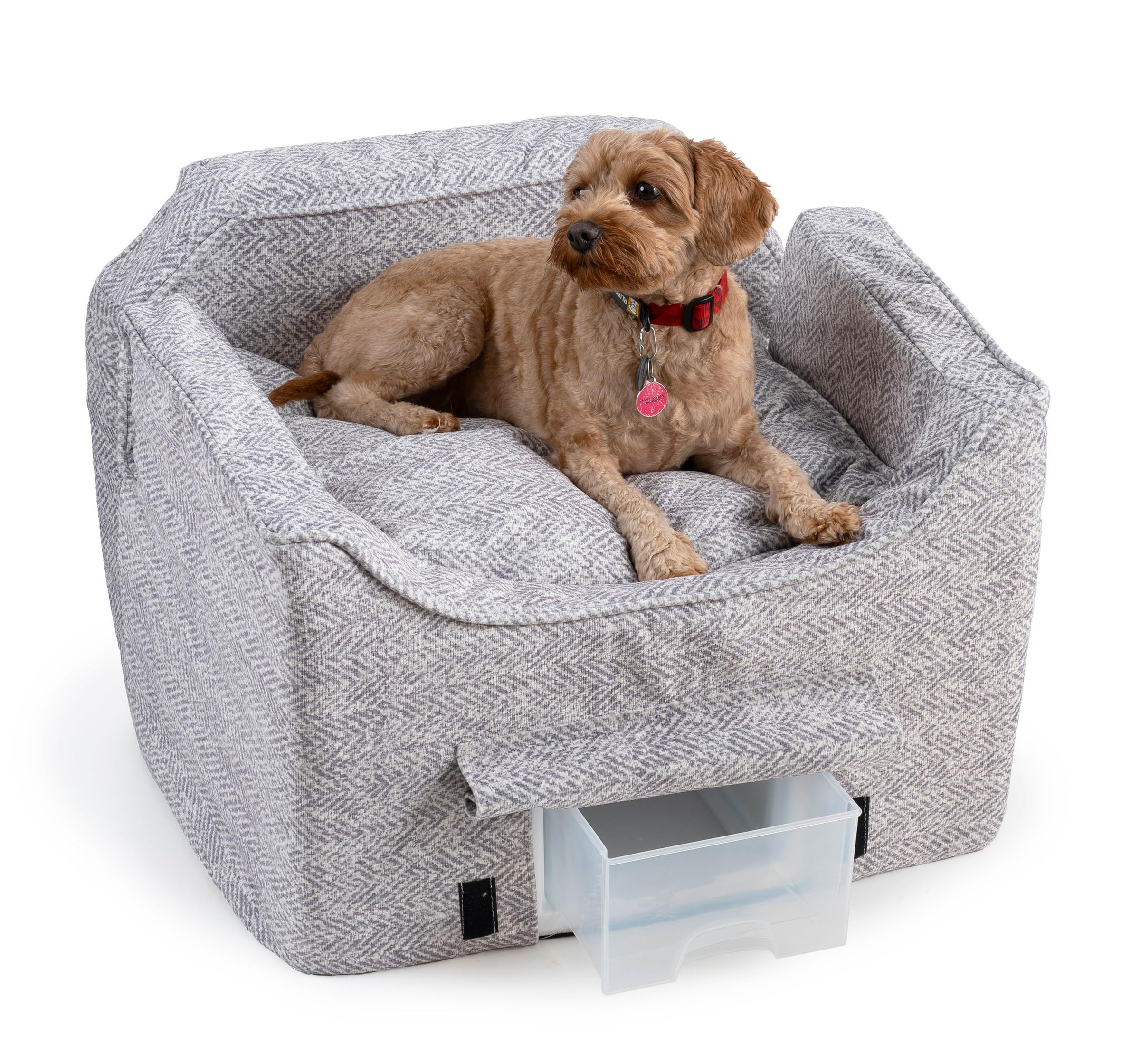 Snoozer Lookout II Medium Dog Car Seat for Small Dogs Under 25lbs - Palmer Dove Fabric with Storage Tray & Removable Washable Cover - Pet Travel Accessory to Prevent Car Sickness - Perfect for Road Trips, Vet Visits & Daily Commutes