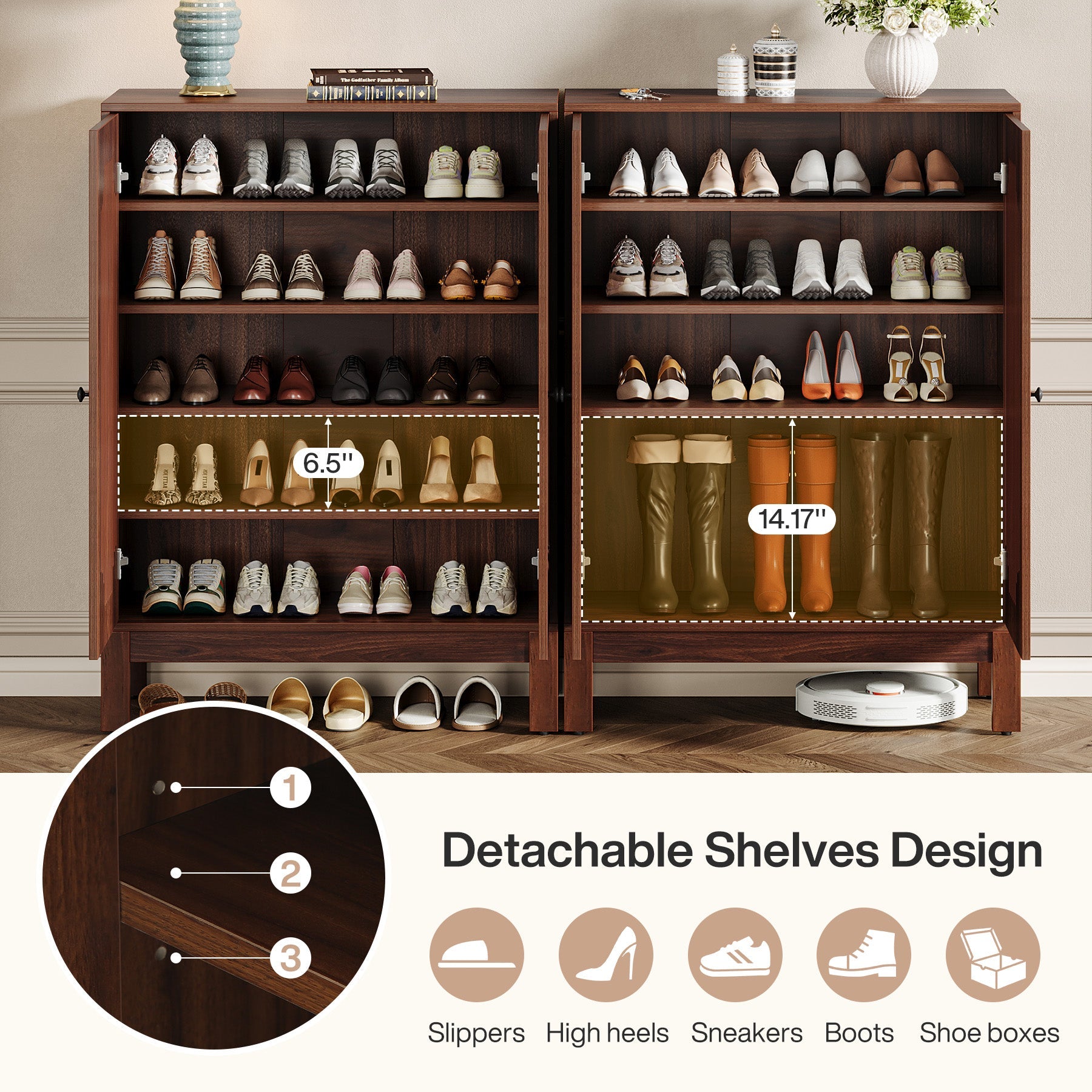 20 Pairs Shoe Cabinet Organizer - 6 Tier Adjustable Shoe Storage Rack for Entryway, Closet & Bedroom Organization - Space Saving Shoe Shelf for Men & Women