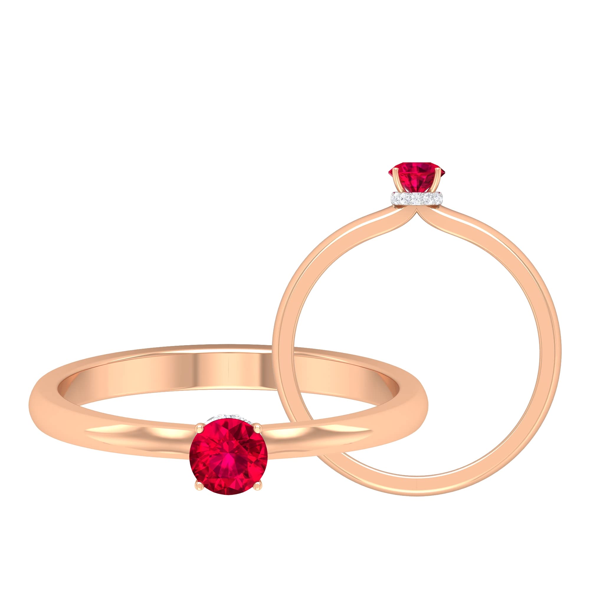 Natural Ruby Ring for Women - 14K Solid Gold Solitaire Ring with Diamond Hidden Halo, July Birthstone Jewelry | Elegant Gift for Anniversary, Birthday & Special Occasions