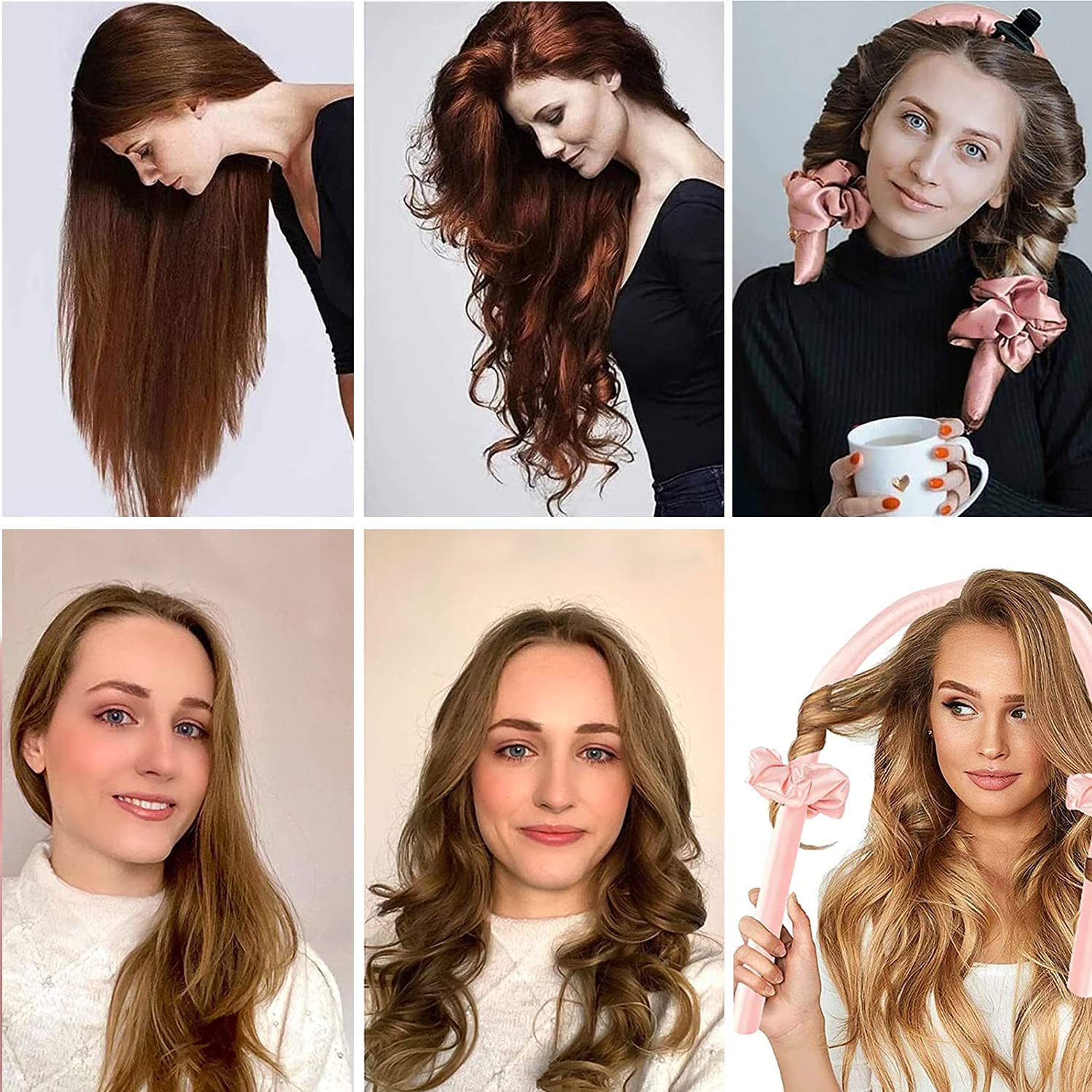 SHOPOGENIX Heatless Hair Curler Set - Soft Silk No Heat Curling Rod Headband & Hair Rollers for Long Hair with Hair Clips & Scrunchies | Overnight Curling Styling Tools for Women (Rose Red) | Perfect for Bedtime, Travel & Damage-Free Curls