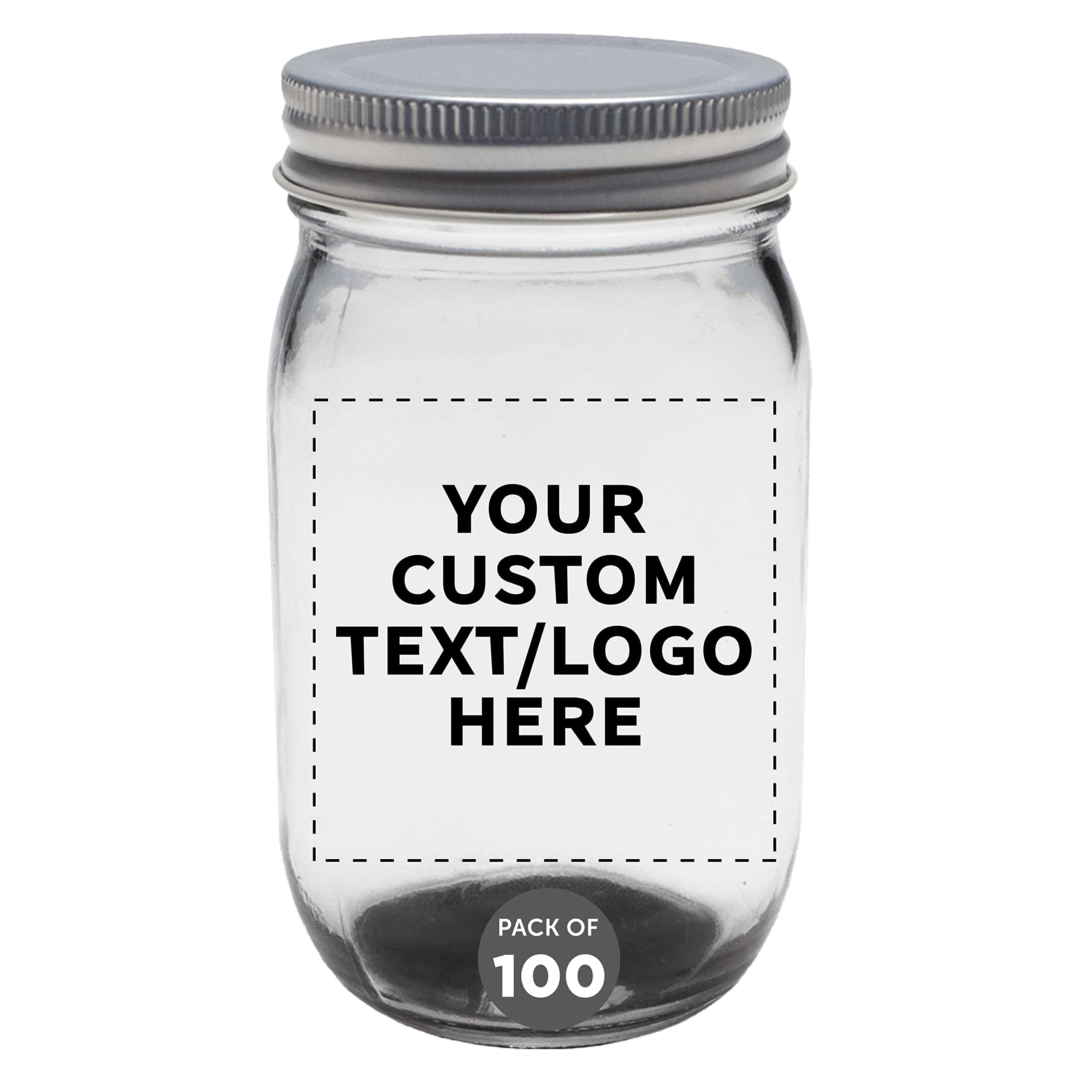 Custom 16 oz Mason Jars with Lids - Bulk Pack of 100 Personalized Glass Jars for Food Storage - Perfect for Overnight Oats, Candies, Pickles, Spices & Beverages - Ideal for Home Kitchen, Party Favors & DIY Crafts - Black