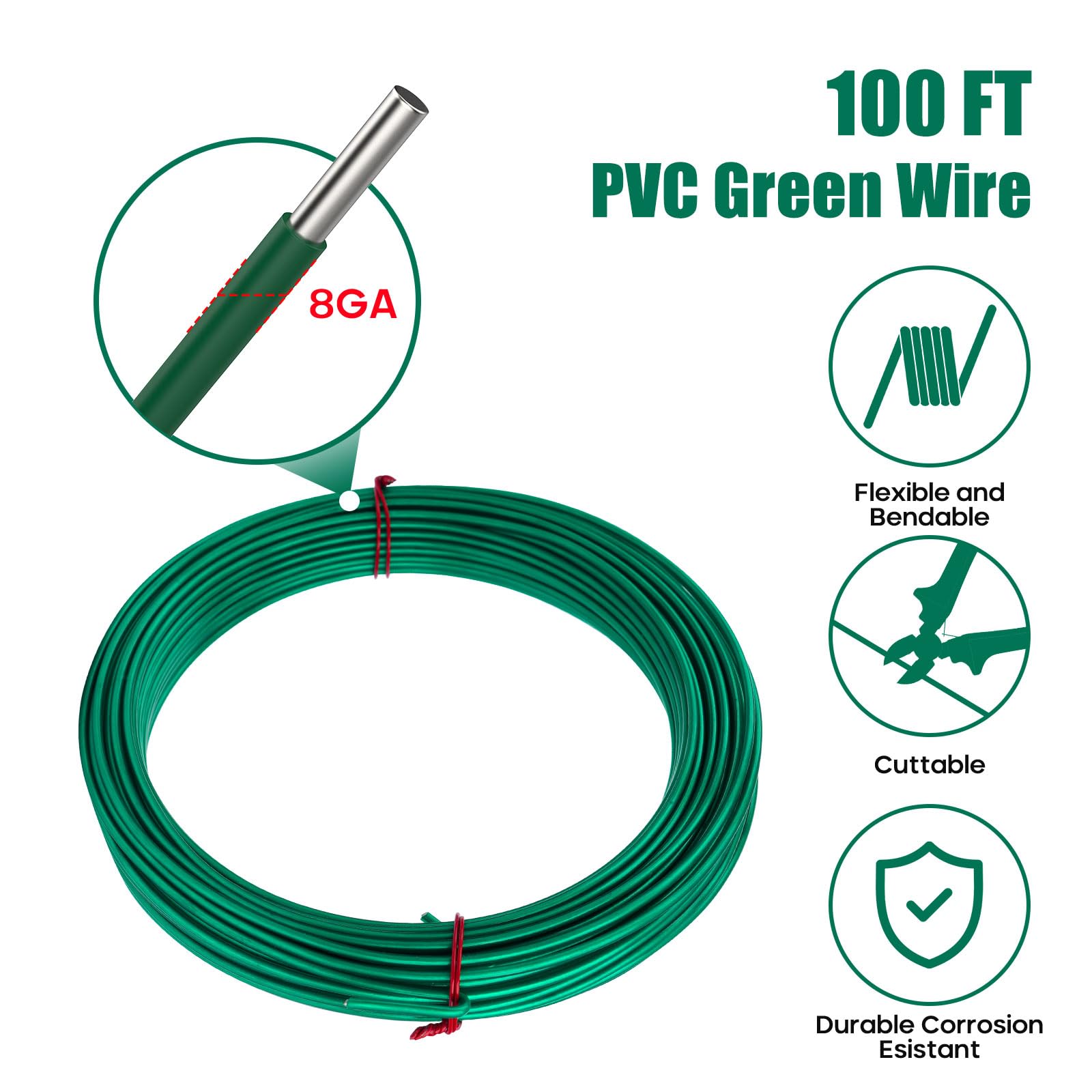 100 FT Green PVC Coated Galvanized Turnbuckle Cable Rope Kit with M5 Turnbuckles - Outdoor Clothesline, Garden String Light & Climbing Plant Support - Perfect for Backyard, Patio, and Outdoor Tensioning Needs