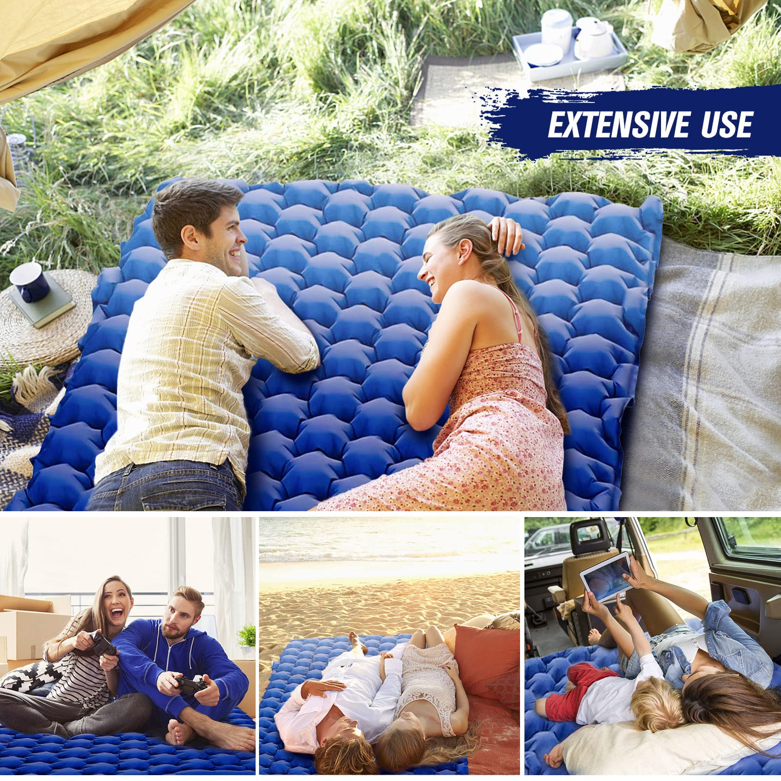 2 Person Camping Sleeping Pad with Air Pillow - Portable Inflatable Air Mattress for Backpacking, Hiking & Outdoor Adventures - Waterproof & Lightweight for Tent Camping