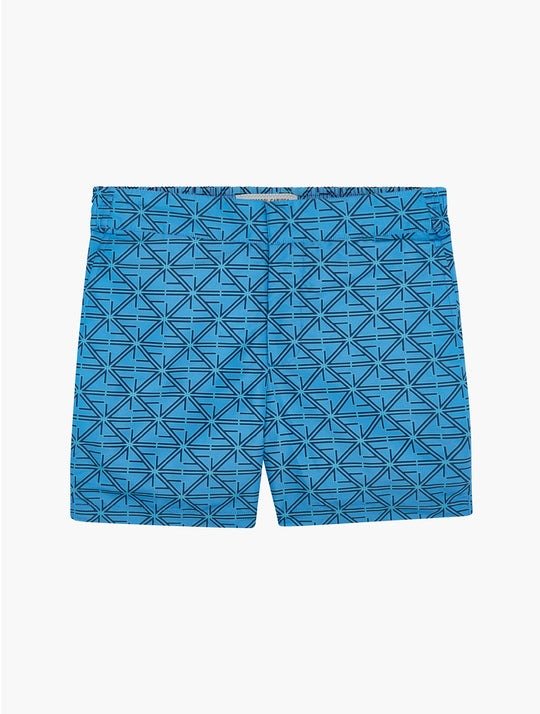 FRESCOBOL CARIOCA Monogram Classic Swim Shorts for Men - Quick Dry Beach Shorts with Pockets, Mid Blue - Perfect for Swimming, Surfing, and Summer Vacations
