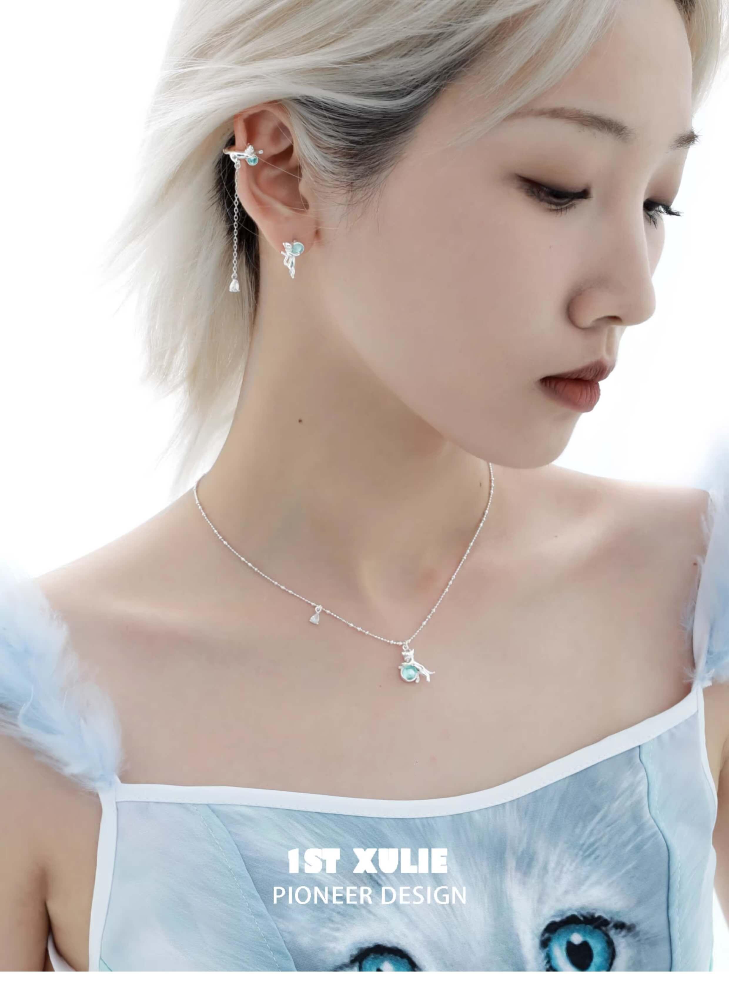 Lucky Cat S925 Sterling Silver Crystal Dangle Earrings for Women - Elegant Stud Ear Clips for Party, Wedding & Everyday Wear