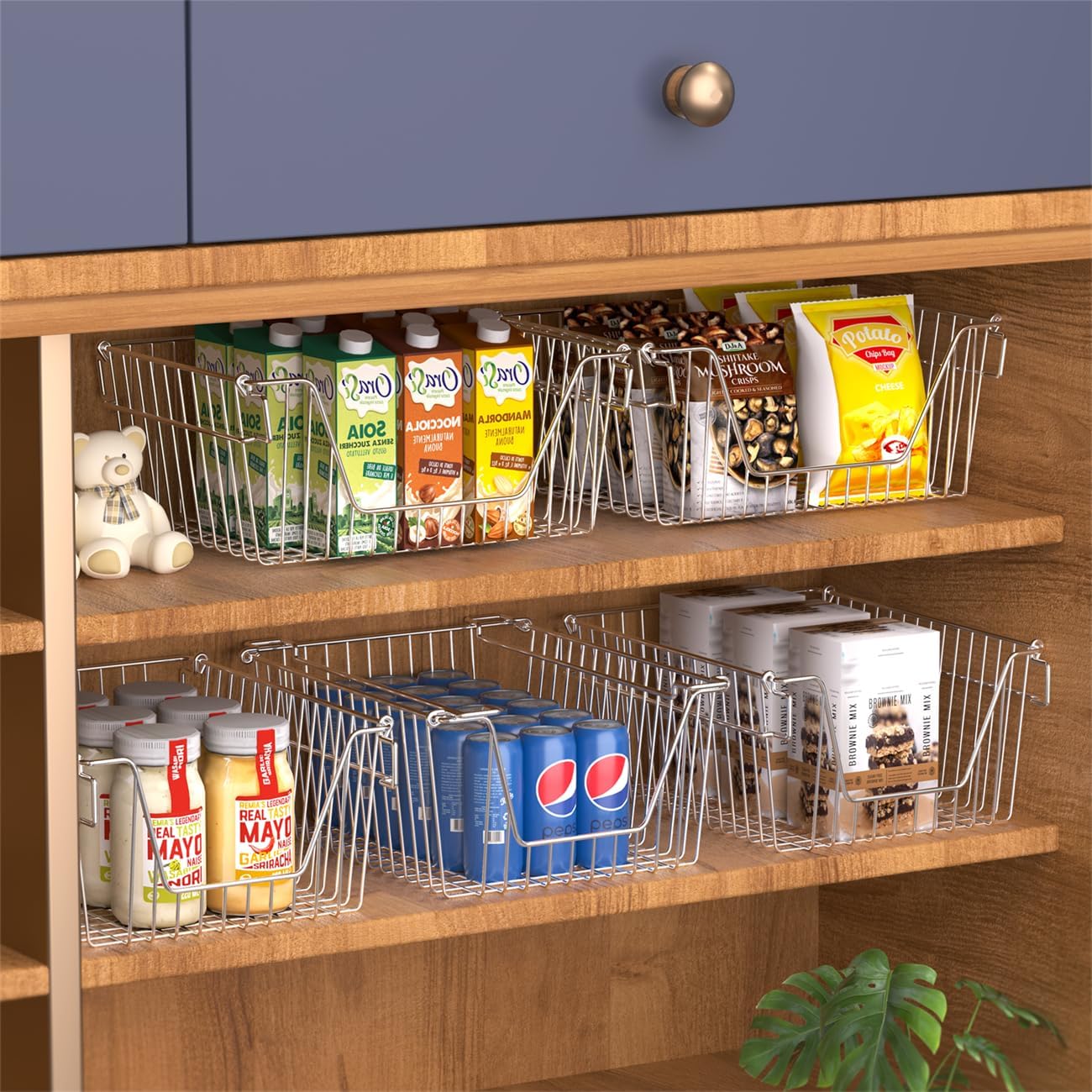 SANNO Stackable Metal Pantry Bins for Kitchen Organization - Cabinet Storage Baskets for Onion, Potato, and Farmhouse Style Countertop Use
