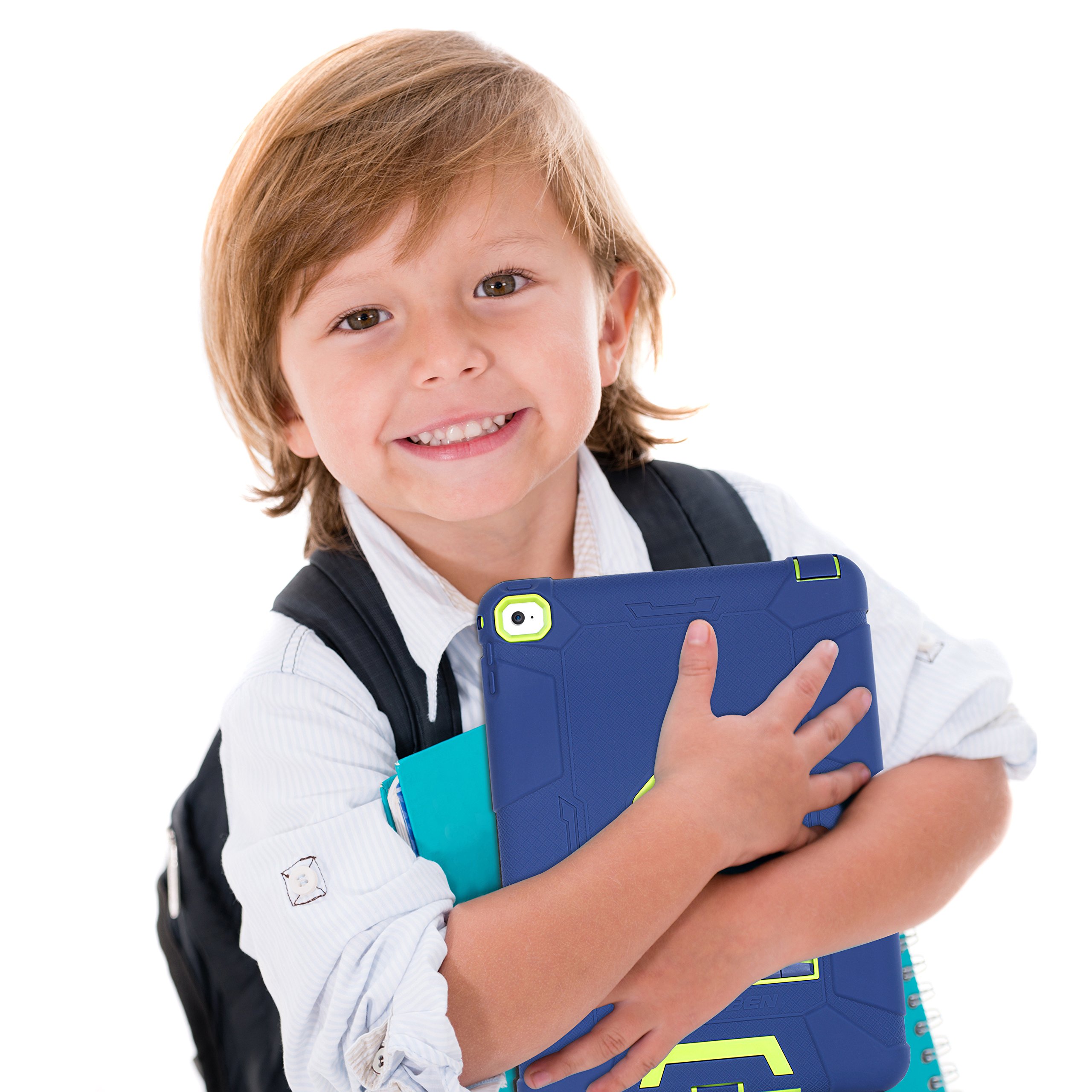 BENTOBEN iPad Air 2 Case - Rugged Hybrid Shockproof Cover with Kickstand | Triple-Layer Protection for iPad Air 2/6th Gen (Navy Blue/Green) | Perfect for Work, Travel & Outdoor Activities