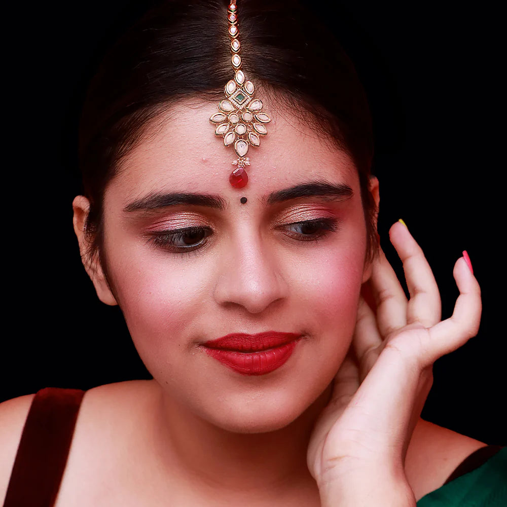 Exquisite Designer Gold Plated Royal Kundan Maang Tikka Headpiece (D58) - Perfect for Weddings, Parties & Indian Festivals