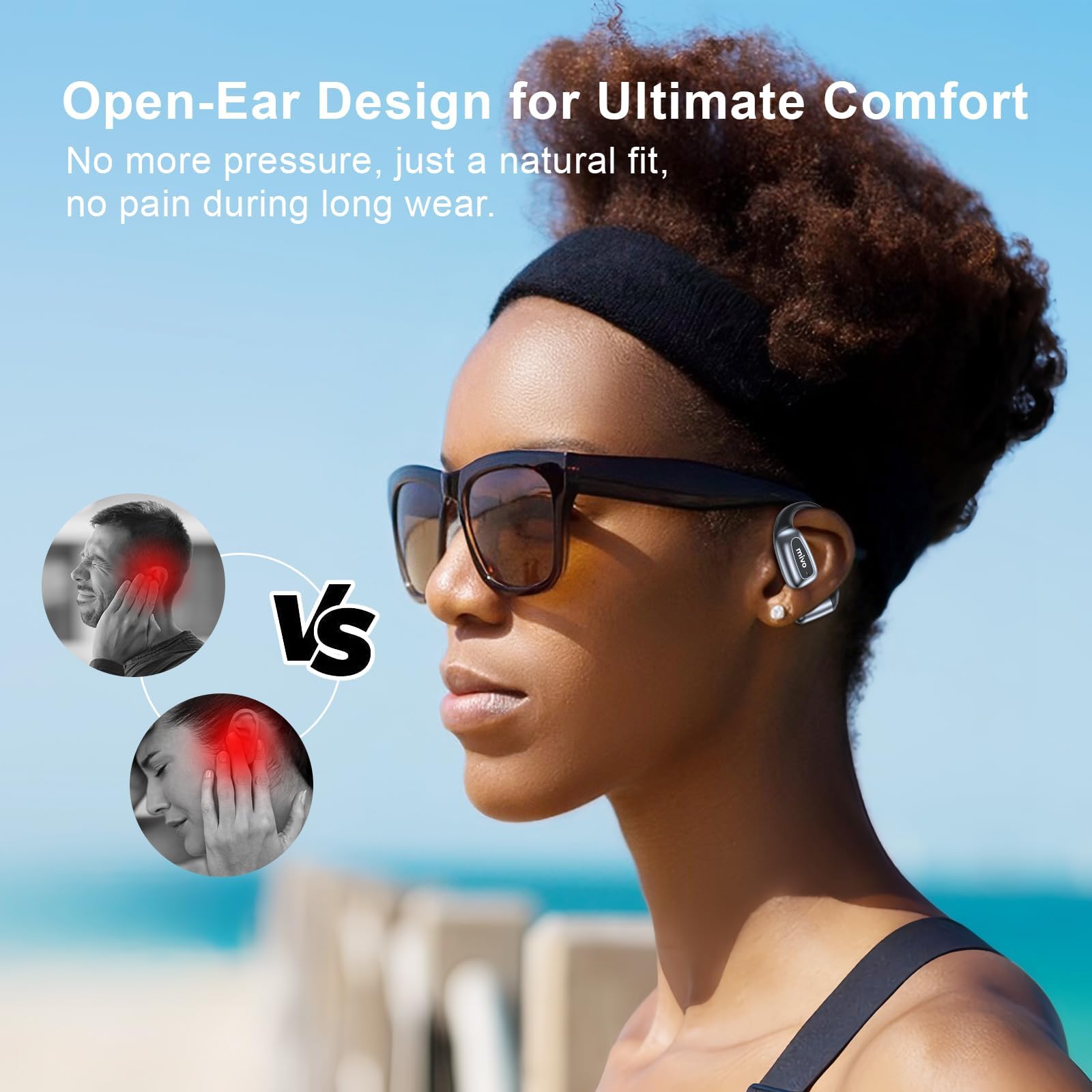 Mivo Open Ear Wireless Earbuds - Lightweight Comfortable Bluetooth Headphones with 16.2mm Audio Driver, ENC Noise Cancelling, IPX7 Waterproof for Running, Cycling & Workout - Sweat Resistant Sport Earphones