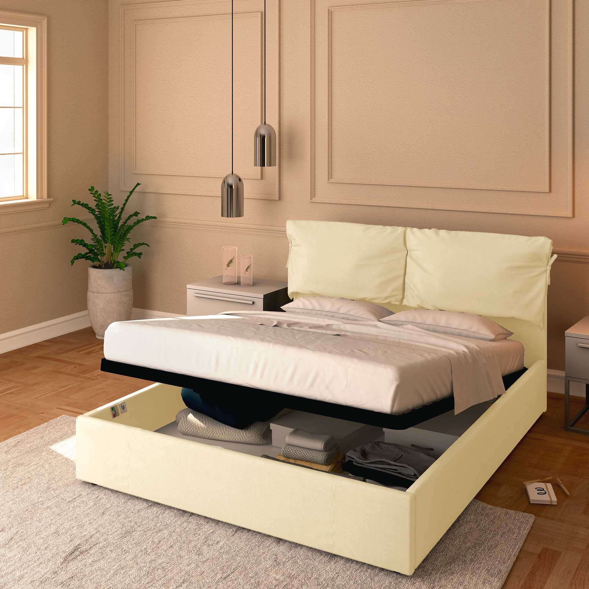Baldiflex Licia Soft Single Bed with Storage - Synthetic Leather Upholstery, Slatted Base for Single Mattress, 180 x 190 cm, Cream Color - Perfect for Small Bedrooms, Guest Rooms & Studio Apartments