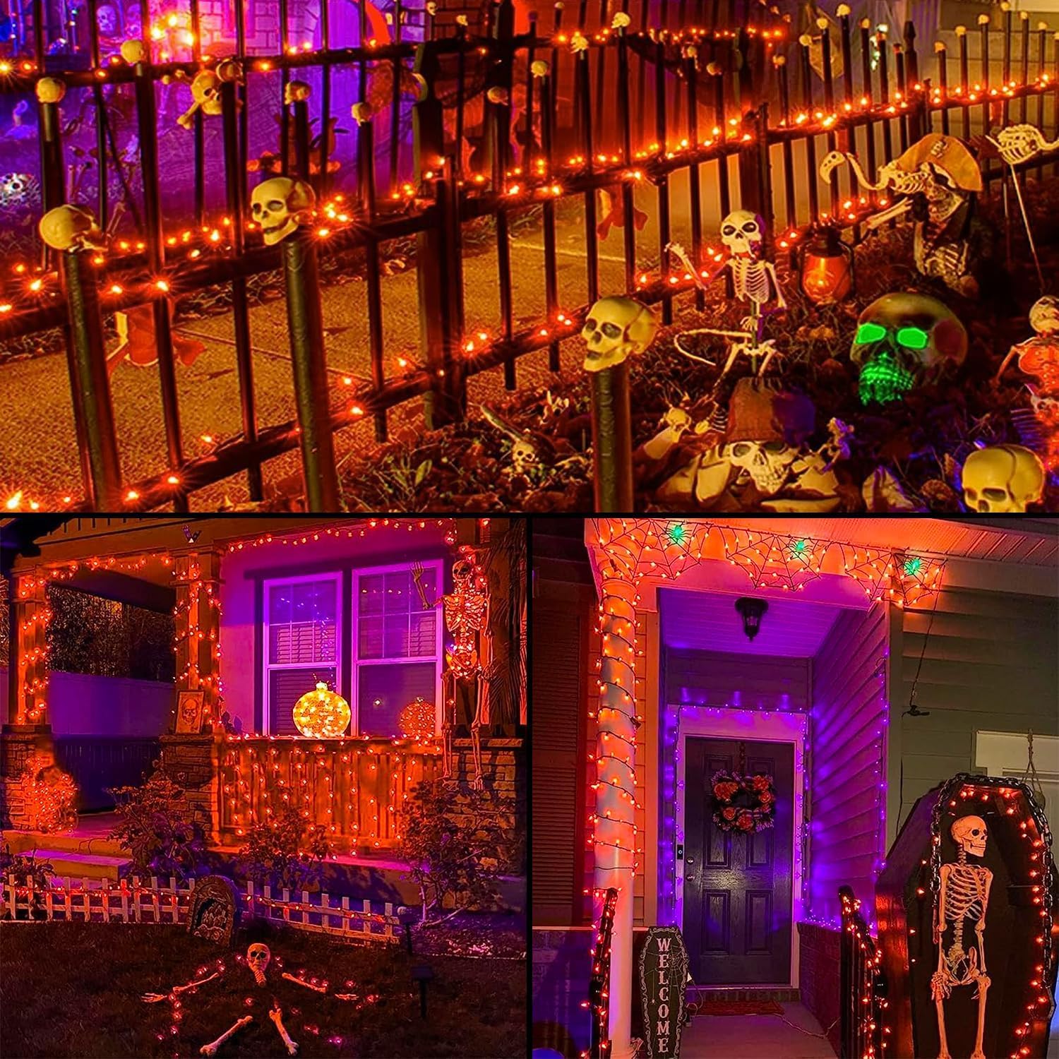 Orange Halloween String Lights - 200 LED 66ft Outdoor/Indoor Connectable Lights with 8 Modes | UL Certified Waterproof Fairy Lights for Home, Garden, Porch, Party Decor | Perfect for Halloween, Thanksgiving & Christmas Celebrations