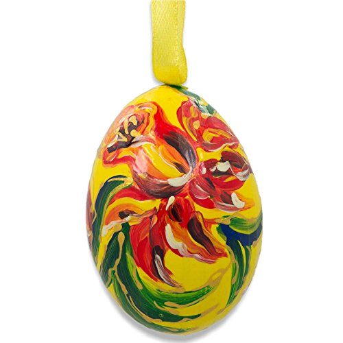 3 Inch Yellow Wooden Easter Egg Ornament with Red Flower - Perfect for Easter Decorations, Spring Home Decor, and Holiday Gift Giving