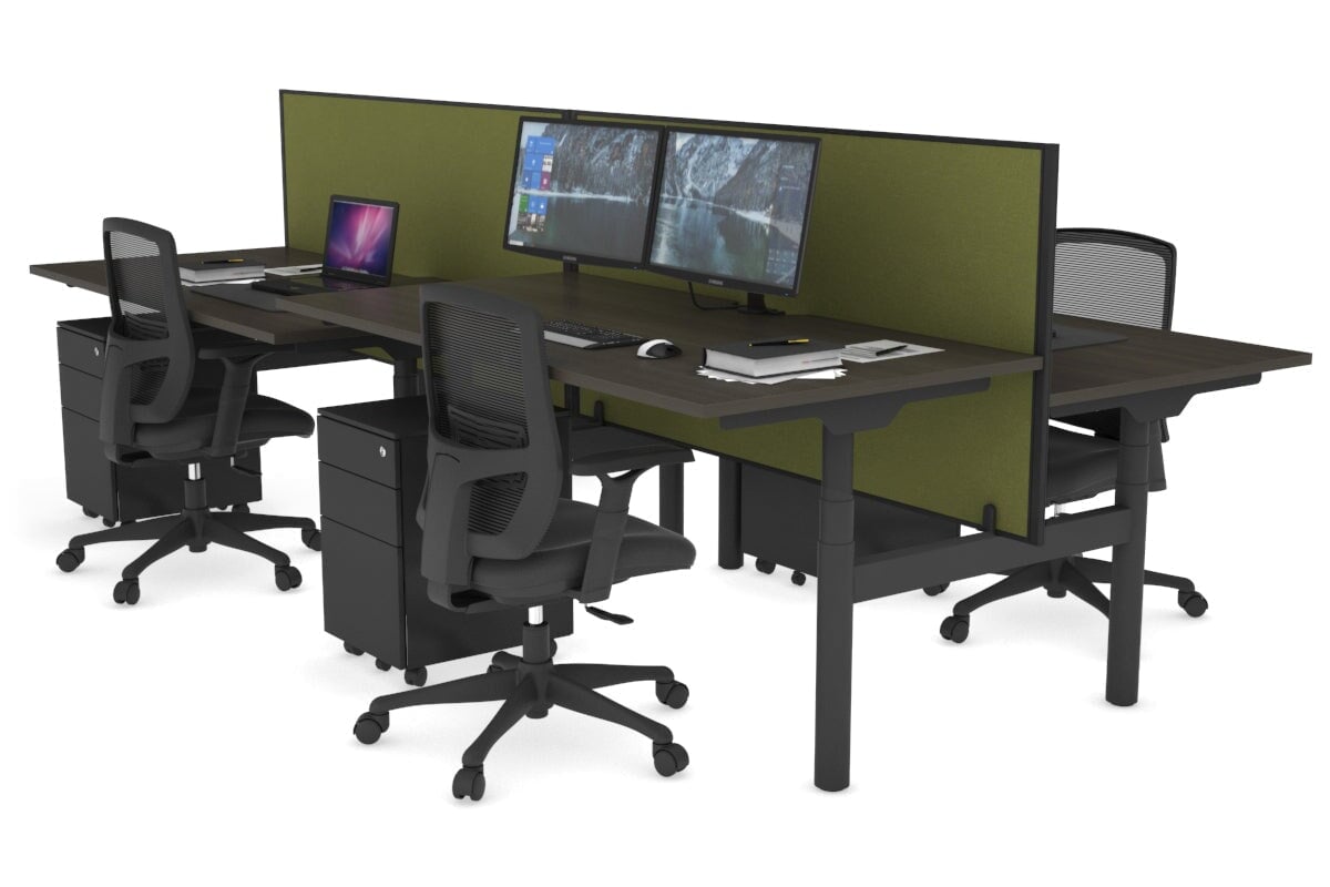 Flexi Premium Height Adjustable 4-Person H Bench Workstation - Black Frame [1400L x 800W with Cable Management] - Ideal for Office, Coworking Spaces & Home Offices