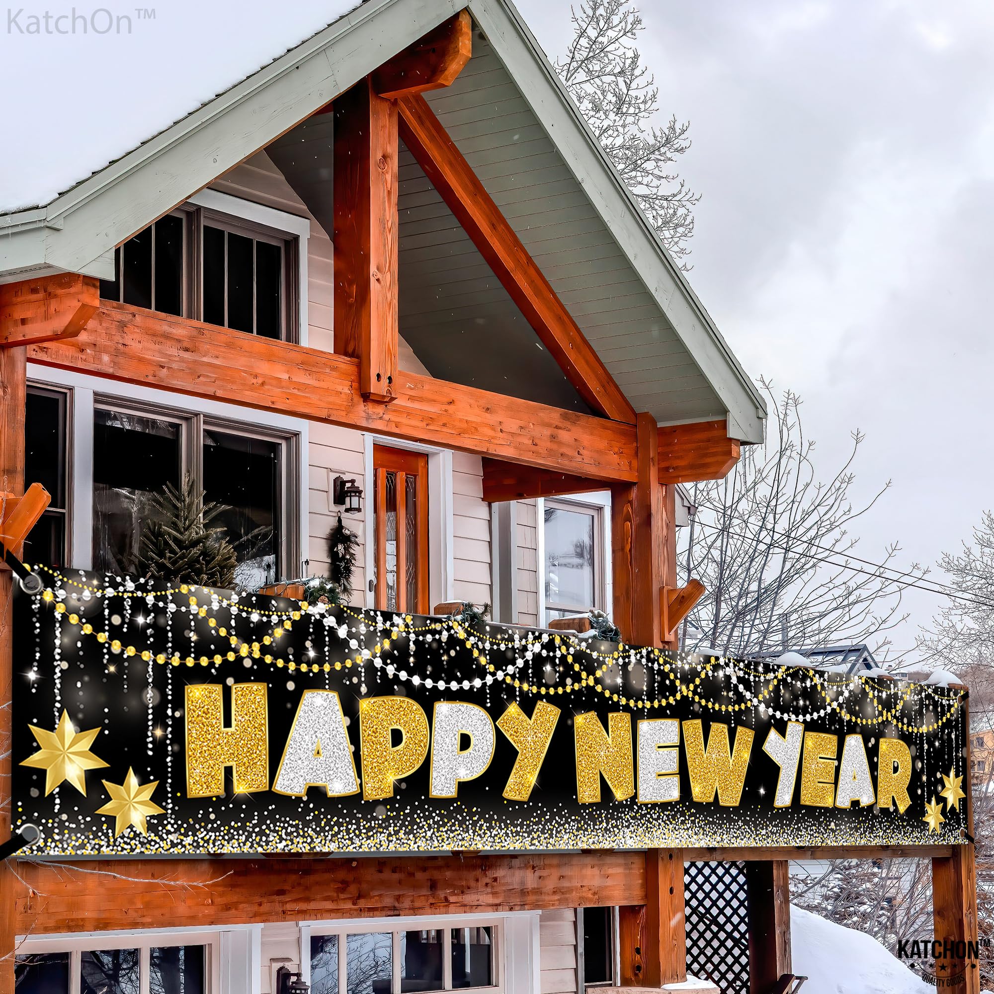 KatchOn 2025 Happy New Year Banner - Extra Large 120x20 Inch NYE Yard Sign | Outdoor & Indoor New Year's Eve Party Decorations 2025 | Durable Vinyl New Years Banner for Backyard, Front Lawn & NYE Party Supplies | Perfect for Home, Office & Holiday Celebrations