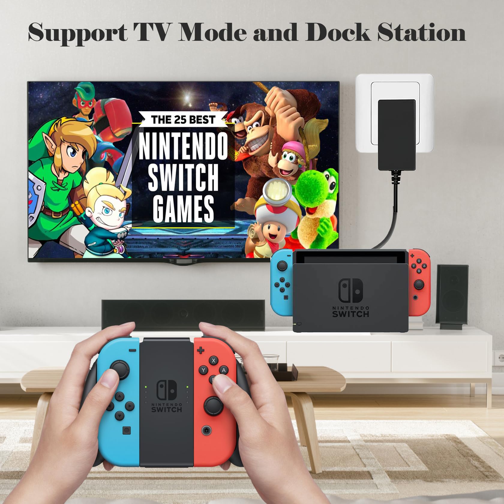 Original Nintendo Switch AC Adapter 15V 2.6A Power Cord - Fast Charging USB-C Power Supply for Switch/Switch Lite/Switch OLED & Compatible Devices (Black) - Perfect for Gaming, Travel & Home Use
