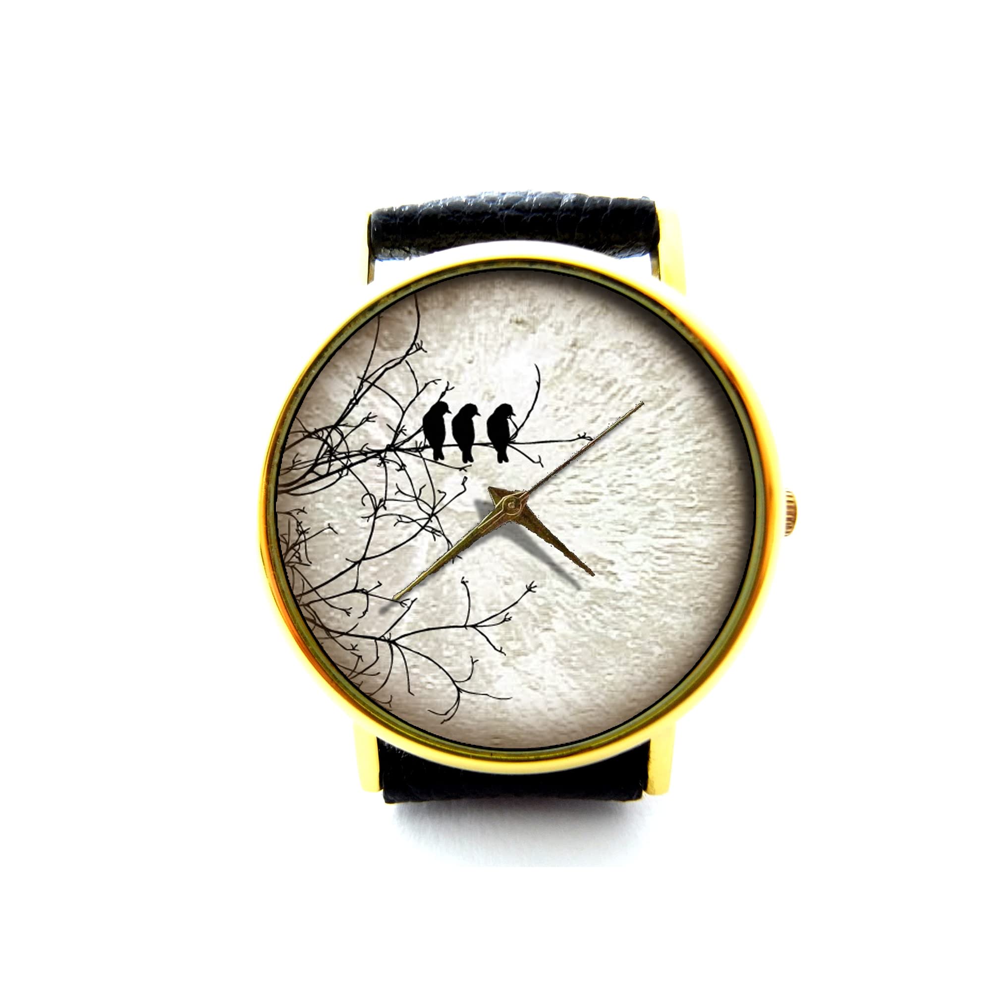 Handmade Genuine Leather Bird & Moon Watch - Adjustable Bracelet Watch for Men & Women - Perfect for Outdoor Adventures, Casual Wear & Unique Gifts