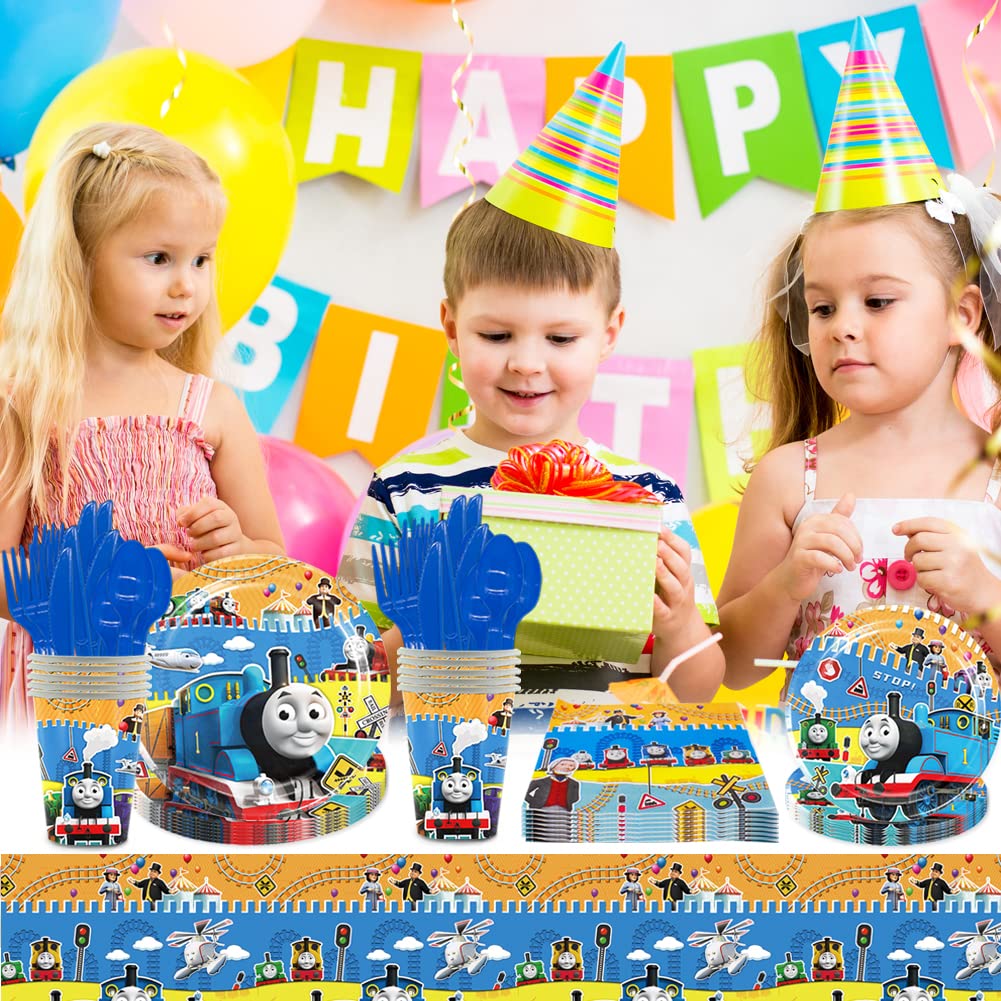 81 Thomas Train Birthday Party Decorations Set - Includes Tableware, Napkins & Banners for Kids' Birthday Celebrations | Perfect for Train-Themed Parties, Baby Showers & Special Events