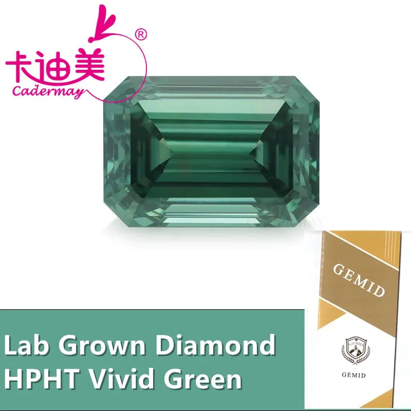 1CT CADERMAY Emerald Cut VVS1 Clarity HPHT Lab Grown Diamond - Vivid Green Loose Stone with Certificate for Jewelry Making | Engagement Rings, Necklaces & Custom Jewelry Design