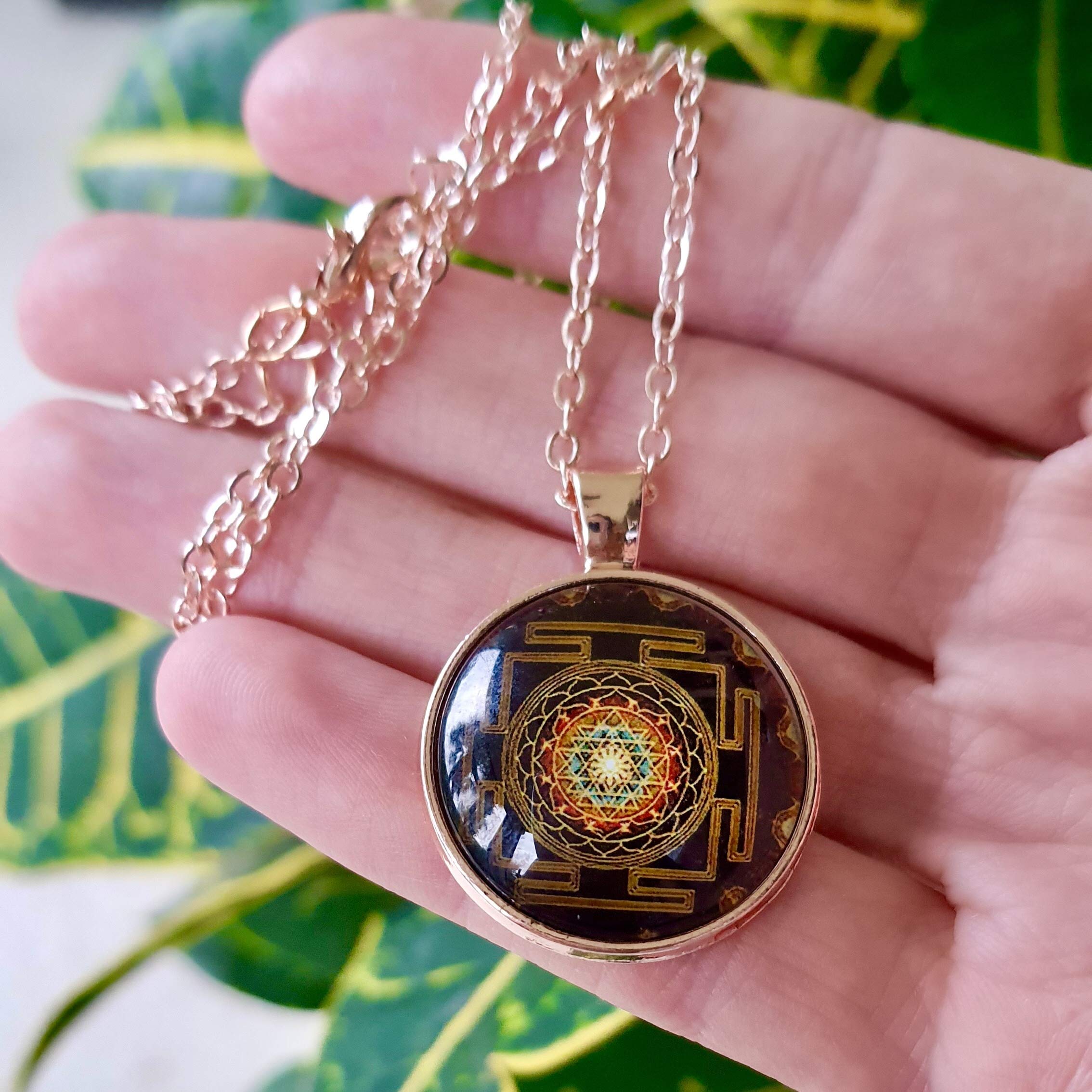 Gold Sri Yantra Sacred Geometry Necklace for Men & Women - Spiritual Meditation Jewelry with Healing Properties | Yoga, Chakra Balancing & Mindfulness Accessory