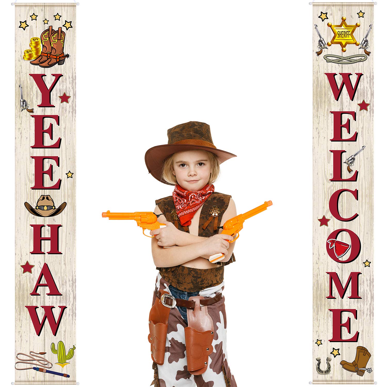 Blulu Western Cowboy Party Decorations Set - Wild West Party Favors, Yee Haw Welcome Banner & Porch Sign for Cowboy Birthday, Rodeo, Themed Events - Perfect for Western Home Decor, Barn Weddings, and Country-Themed Parties